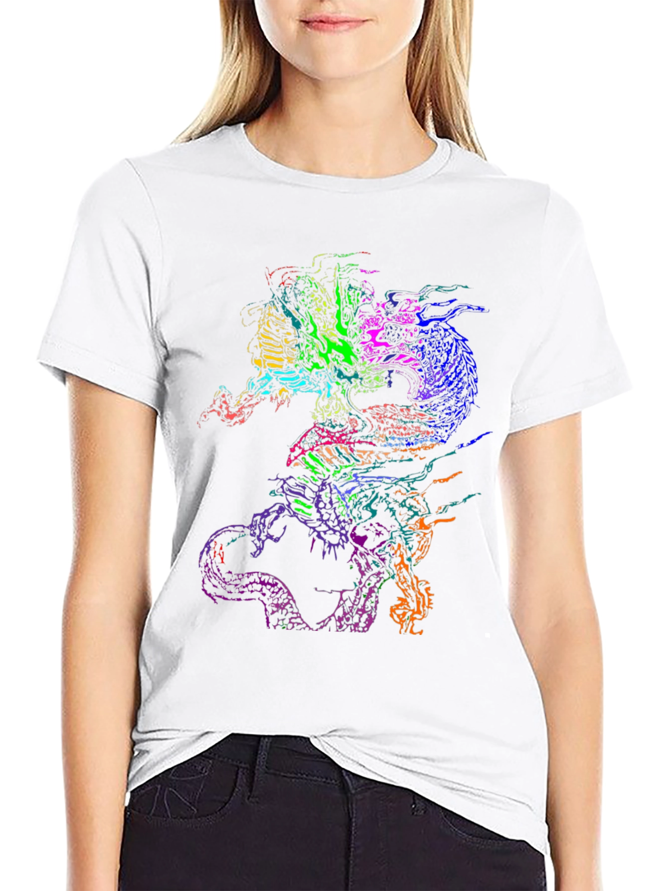 Vibrant Dragon Graphic Black T-Shirt