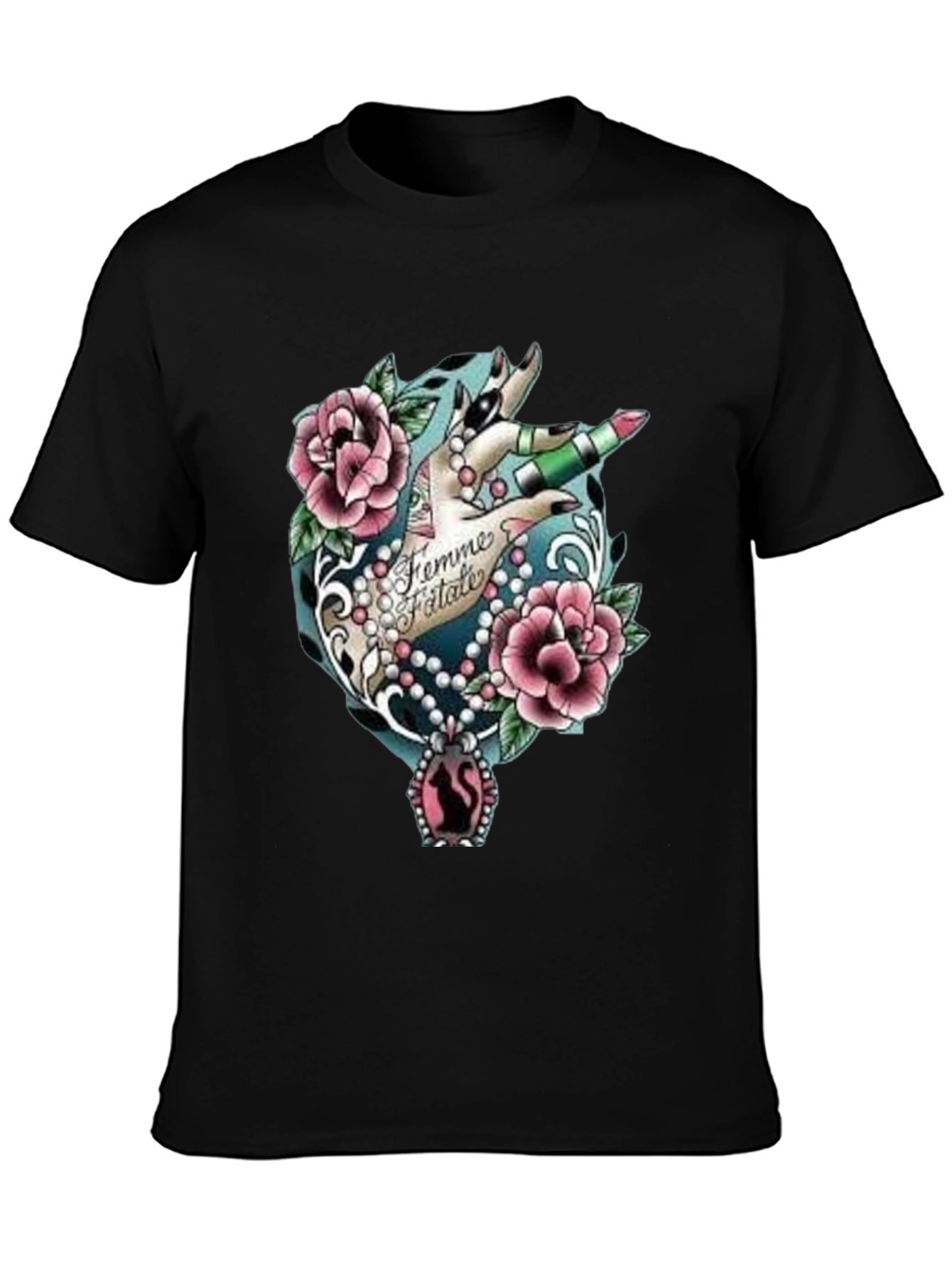 Femme Fatale Graphic T-Shirt - Roses & Lipstick Design