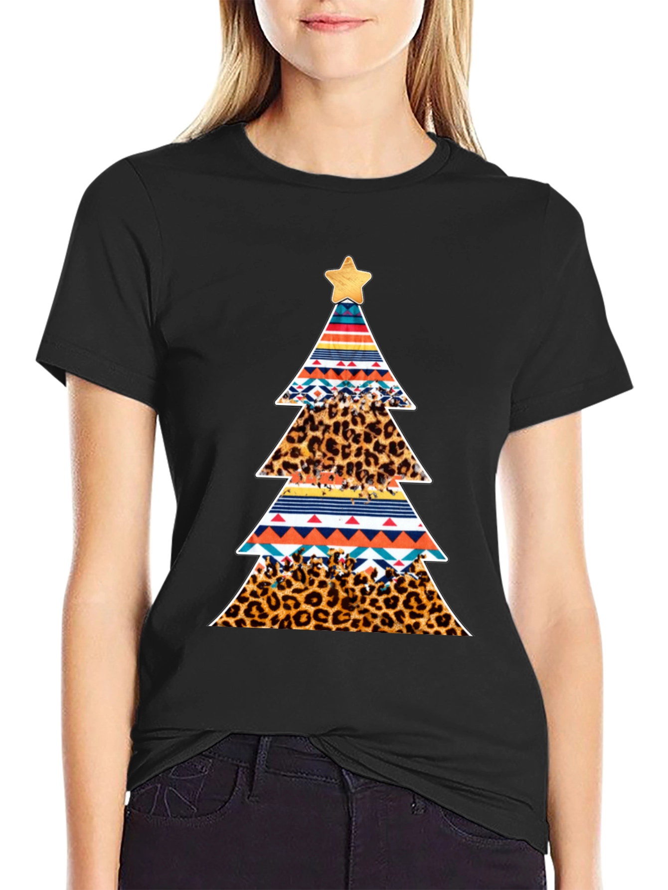 Festive Christmas Tree Pattern T-Shirt