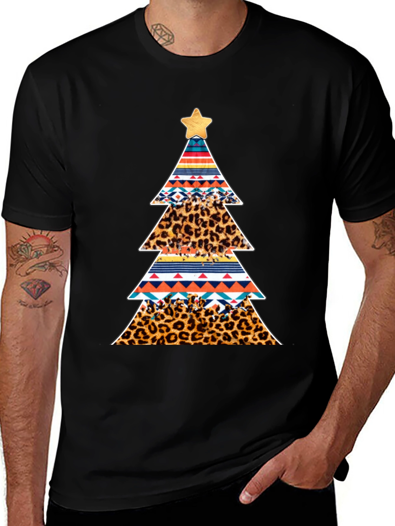 Festive Christmas Tree Pattern T-Shirt