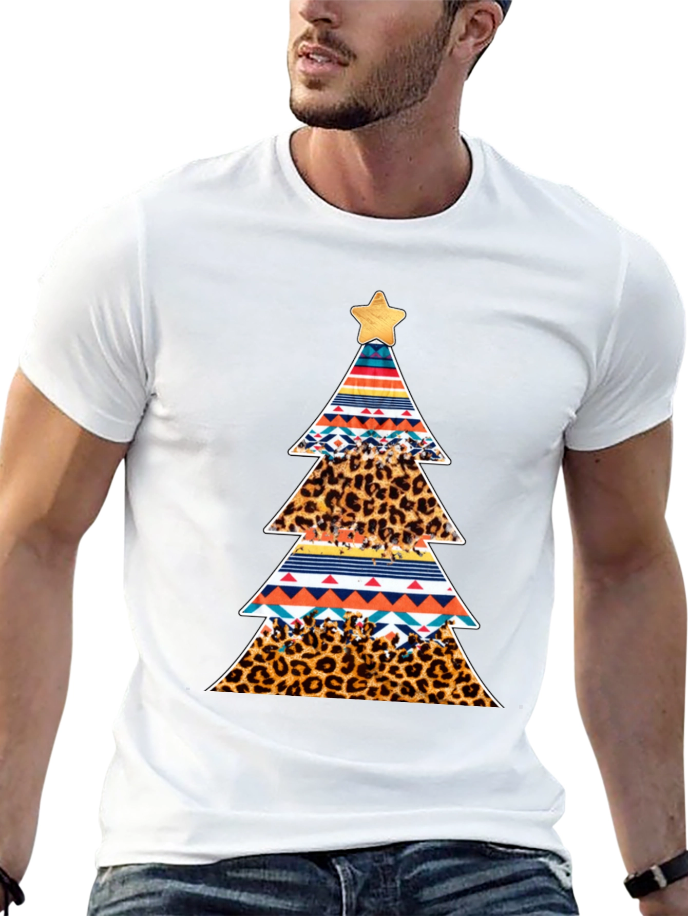Festive Christmas Tree Pattern T-Shirt