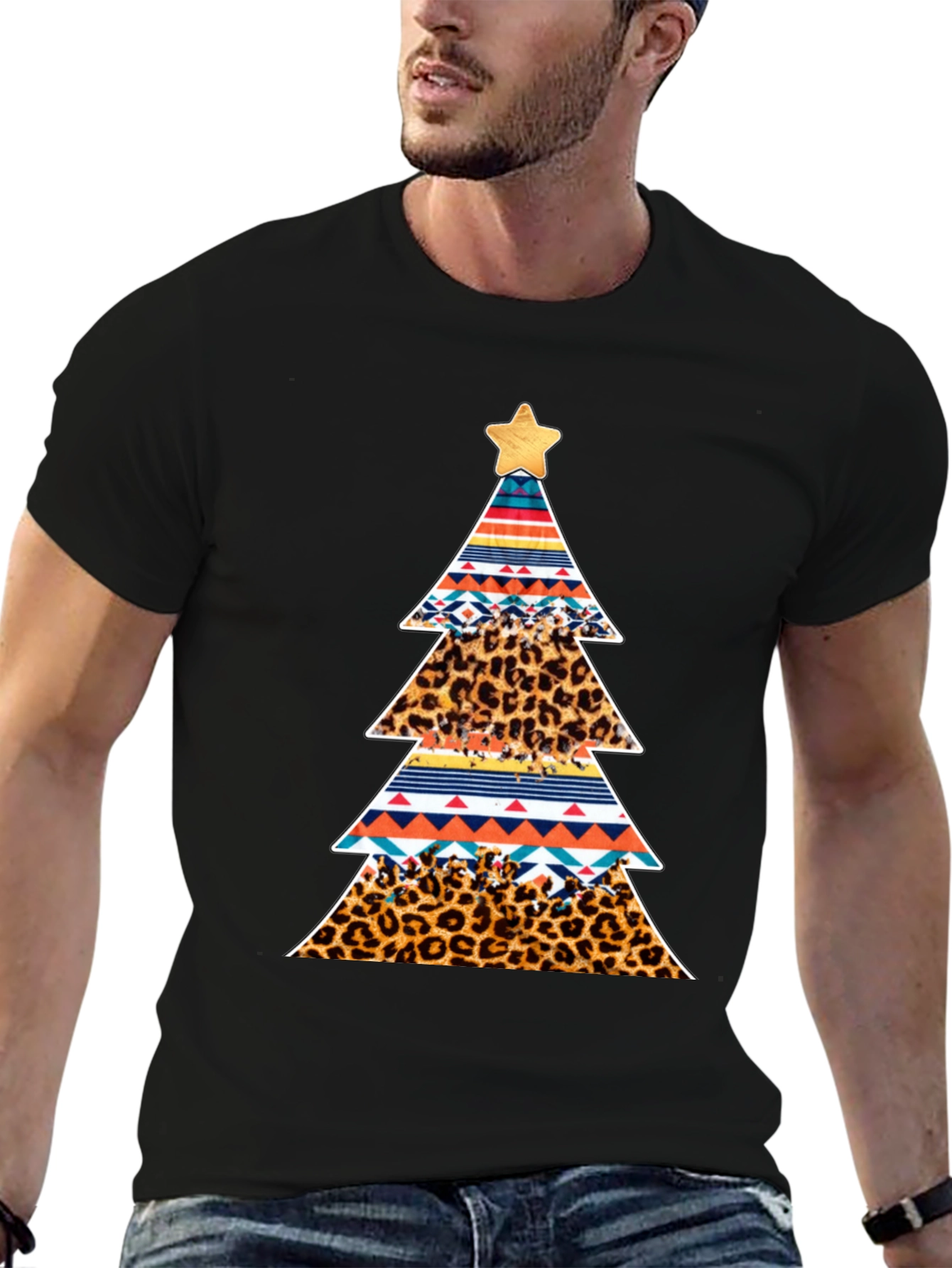 Festive Christmas Tree Pattern T-Shirt