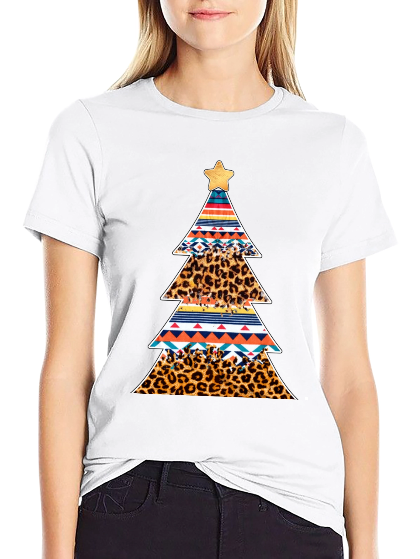 Festive Christmas Tree Pattern T-Shirt