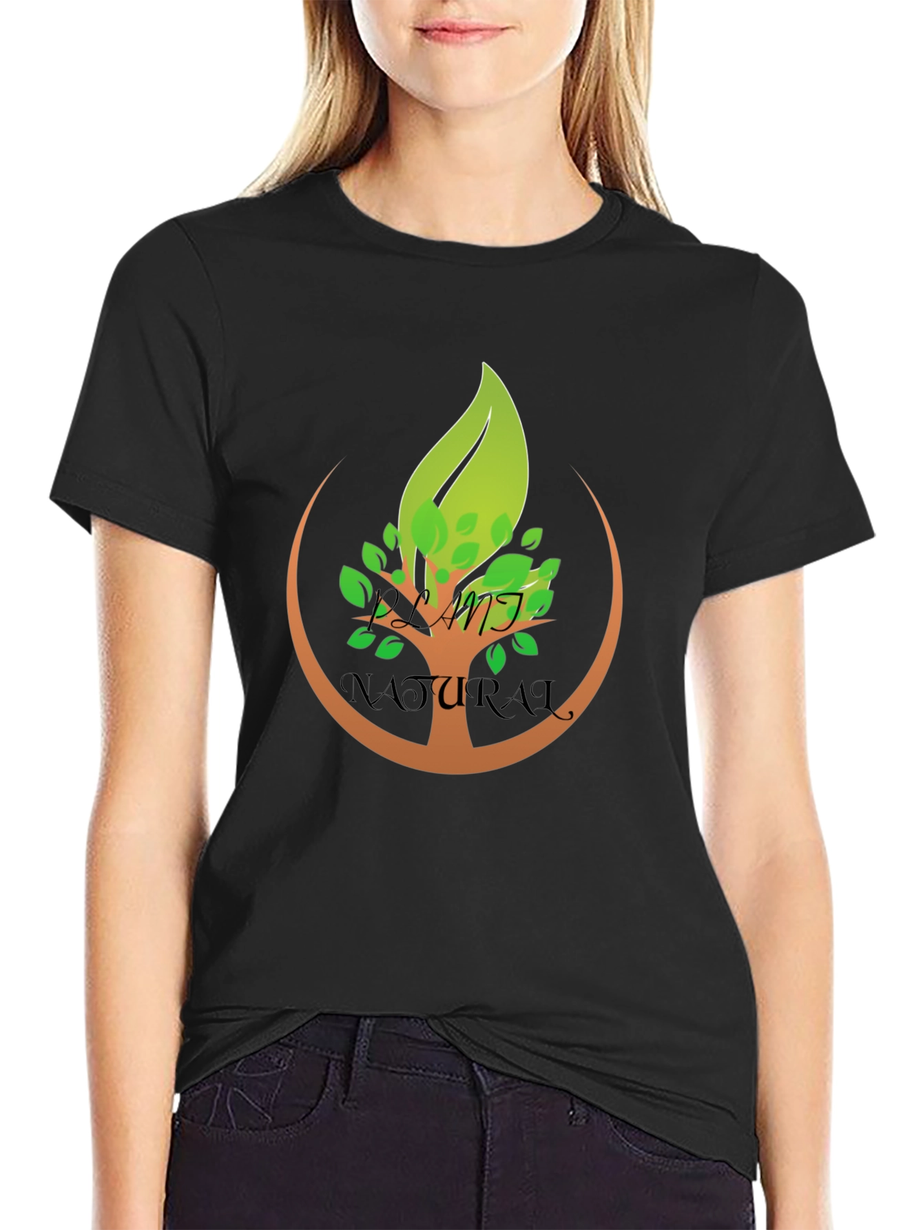 Natural Tree Design Black T-Shirt