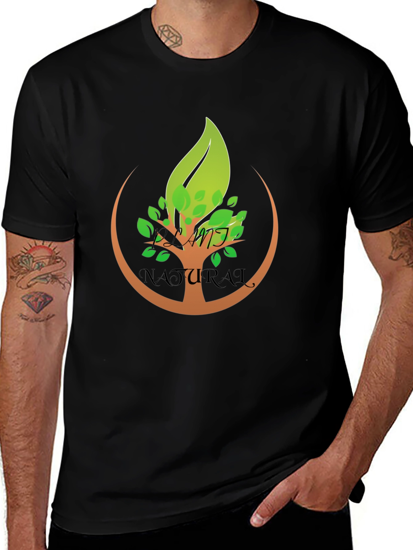 Natural Tree Design Black T-Shirt