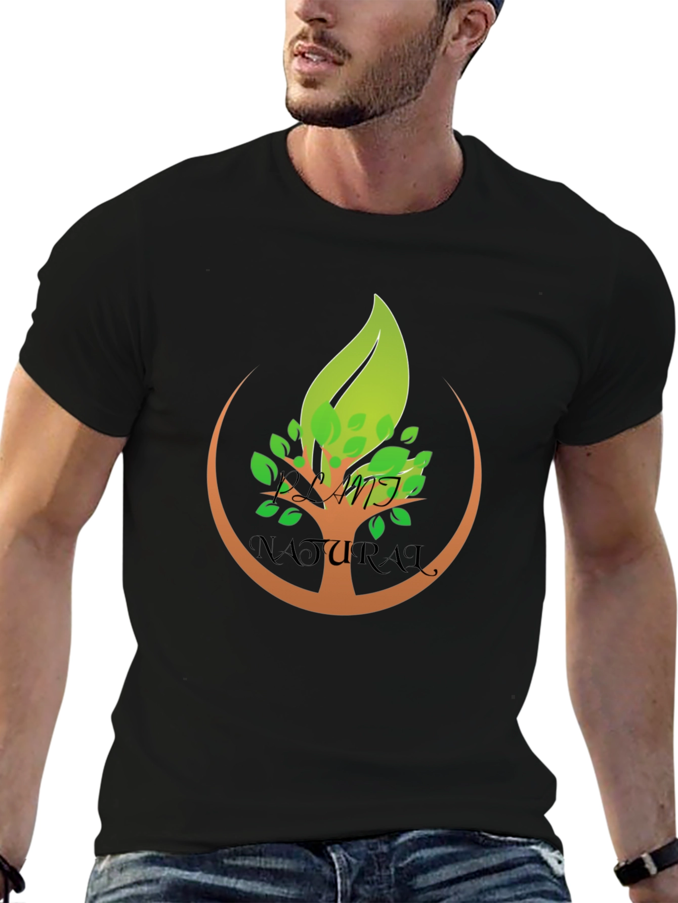 Natural Tree Design Black T-Shirt