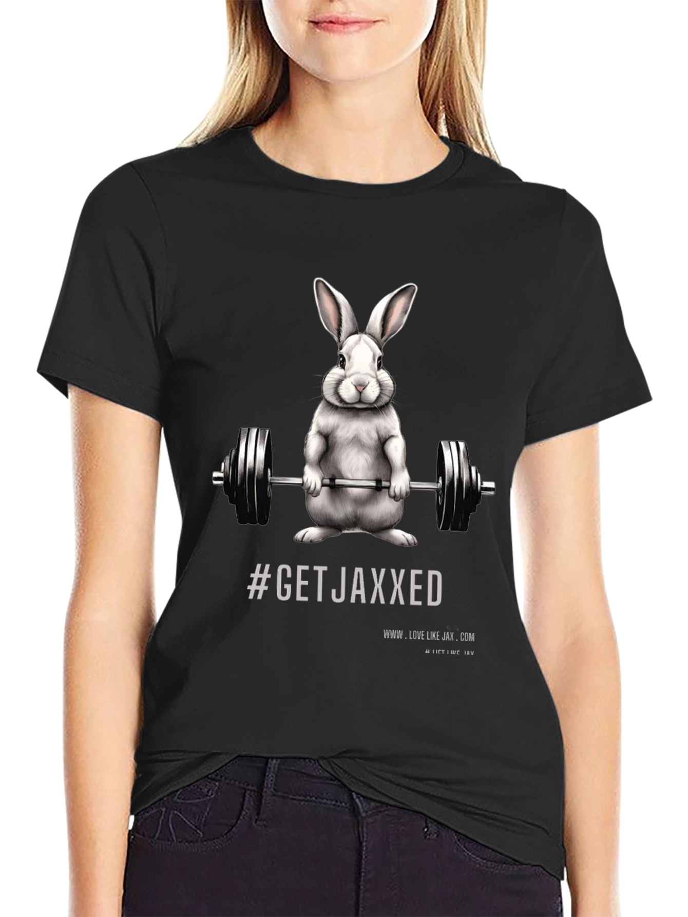Get Jaxxed Bunny Barbell Black T-Shirt