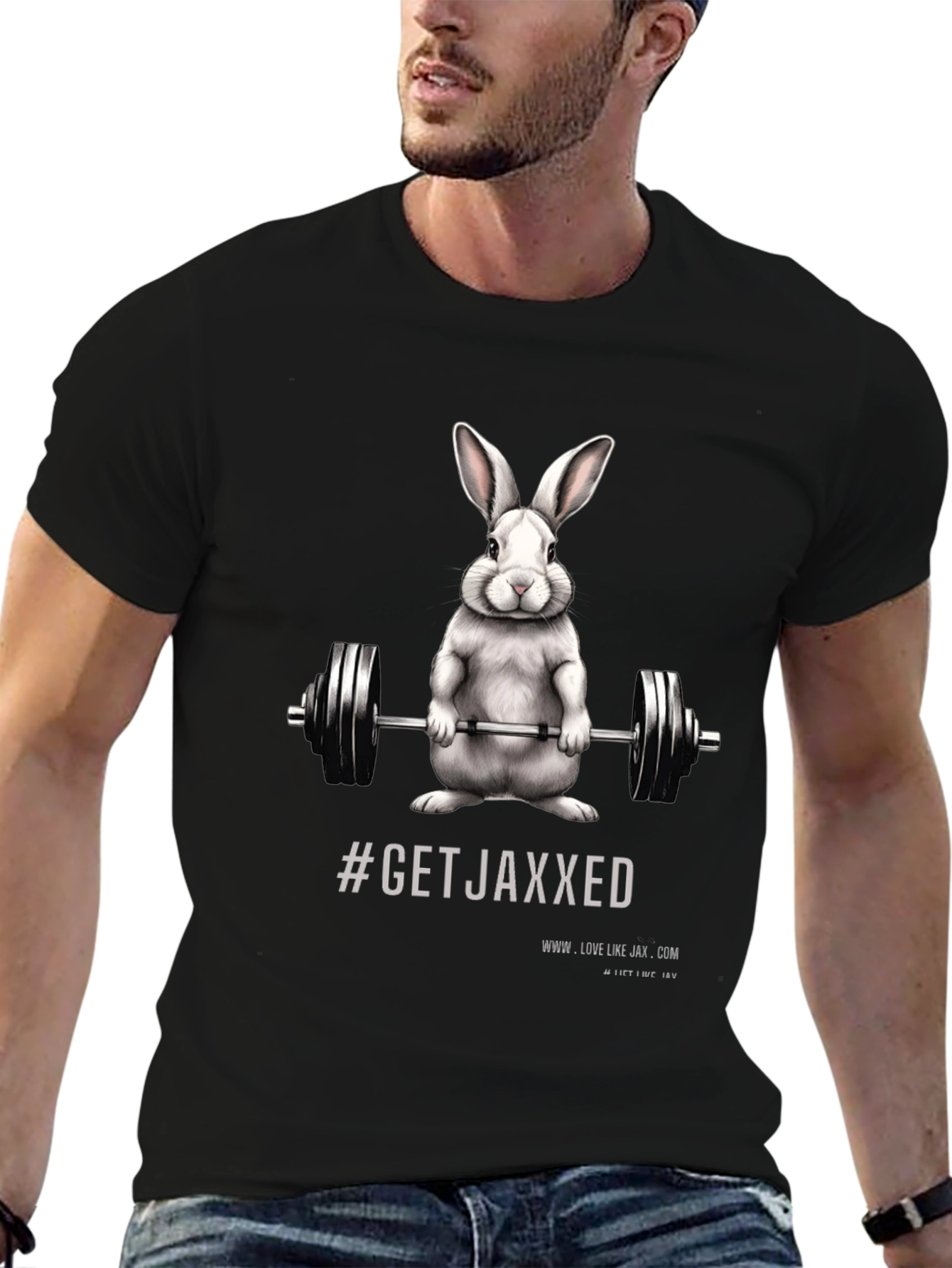 Get Jaxxed Bunny Barbell Black T-Shirt