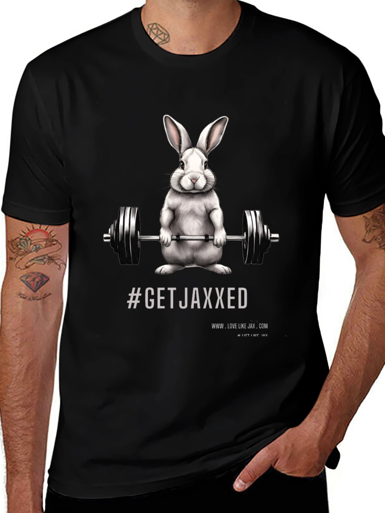 Get Jaxxed Bunny Barbell Black T-Shirt