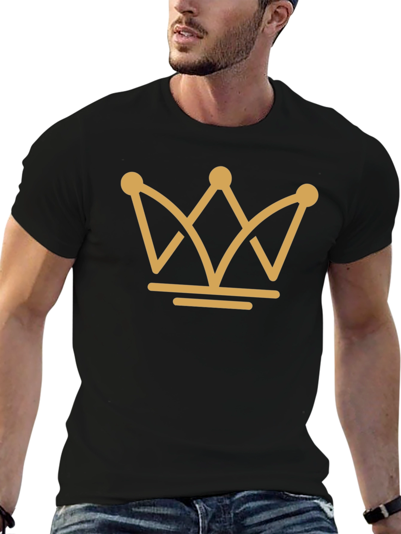 Golden Crown Graphic Tee - Black Cotton T-Shirt