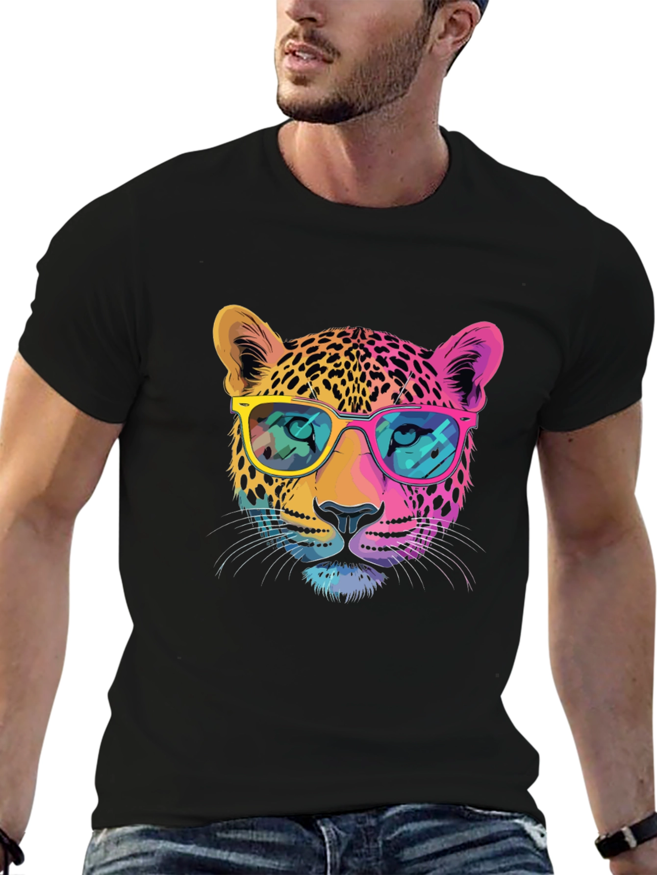 Cool Cat Tee: Graphic Leopard Print T-Shirt