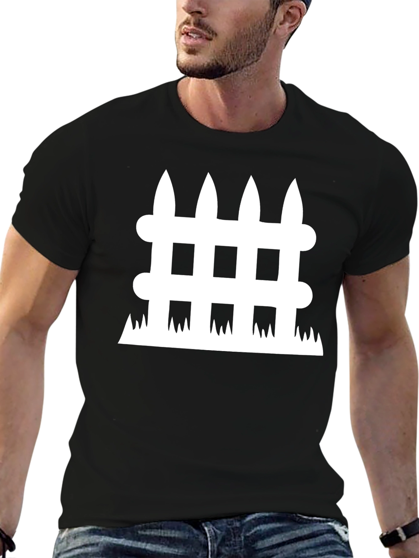 Fence Graphic Tee - Black Cotton Casual Shirt