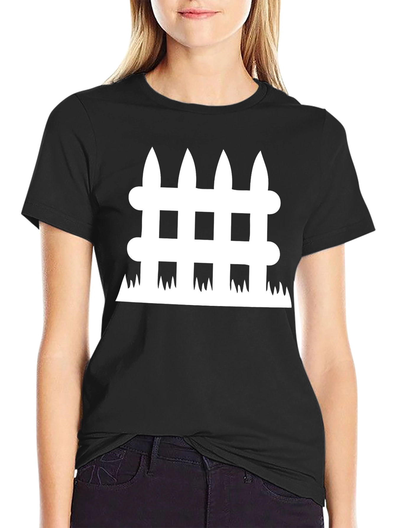 Fence Graphic Tee - Black Cotton Casual Shirt