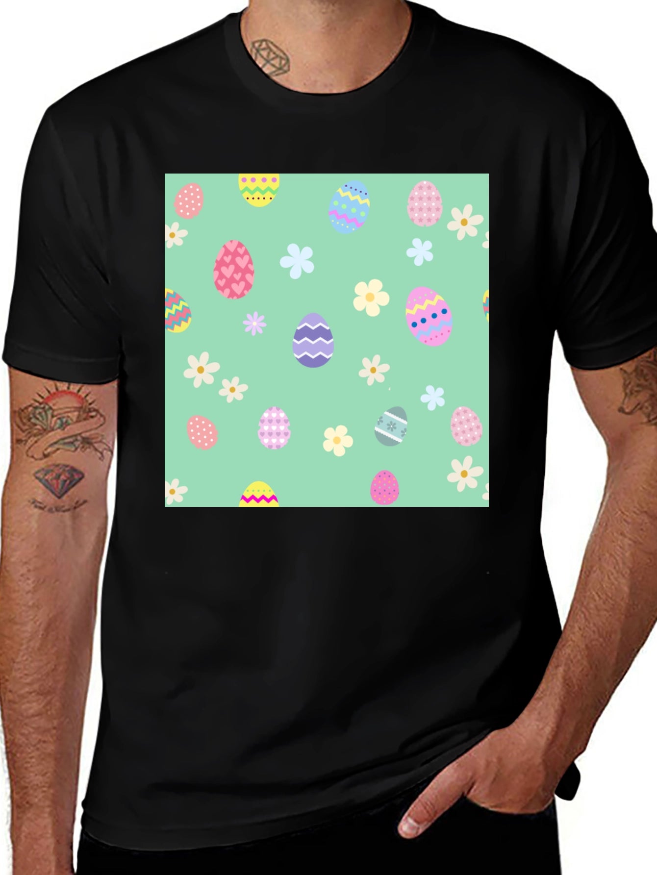 Easter Egg Pattern Crew Neck T-Shirt