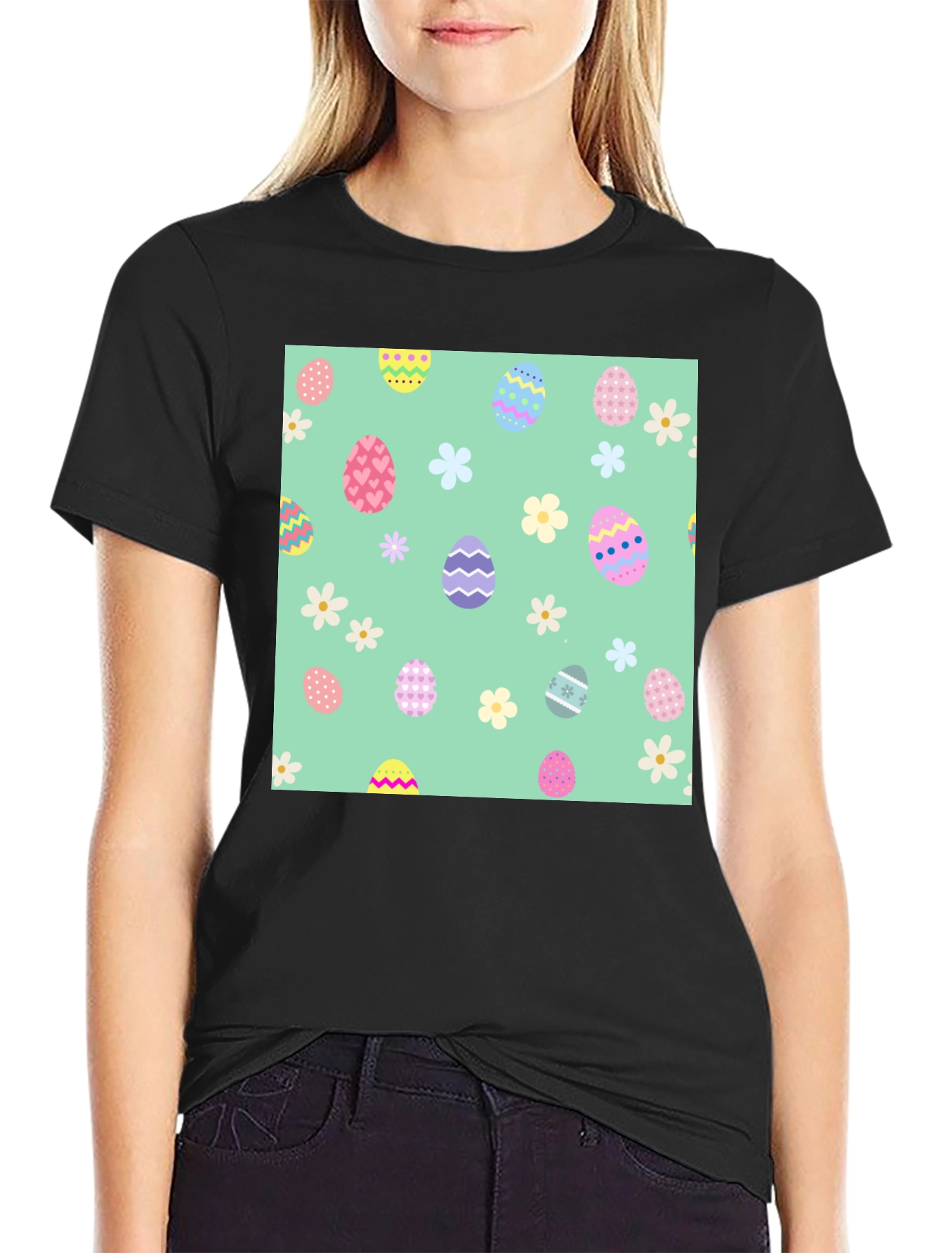 Easter Egg Pattern Crew Neck T-Shirt