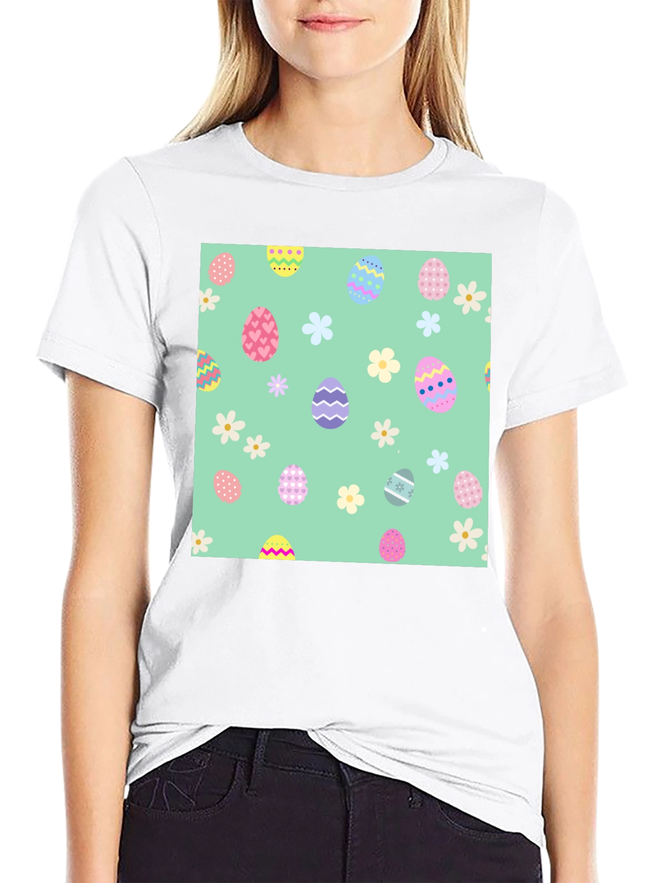 Easter Egg Pattern Crew Neck T-Shirt