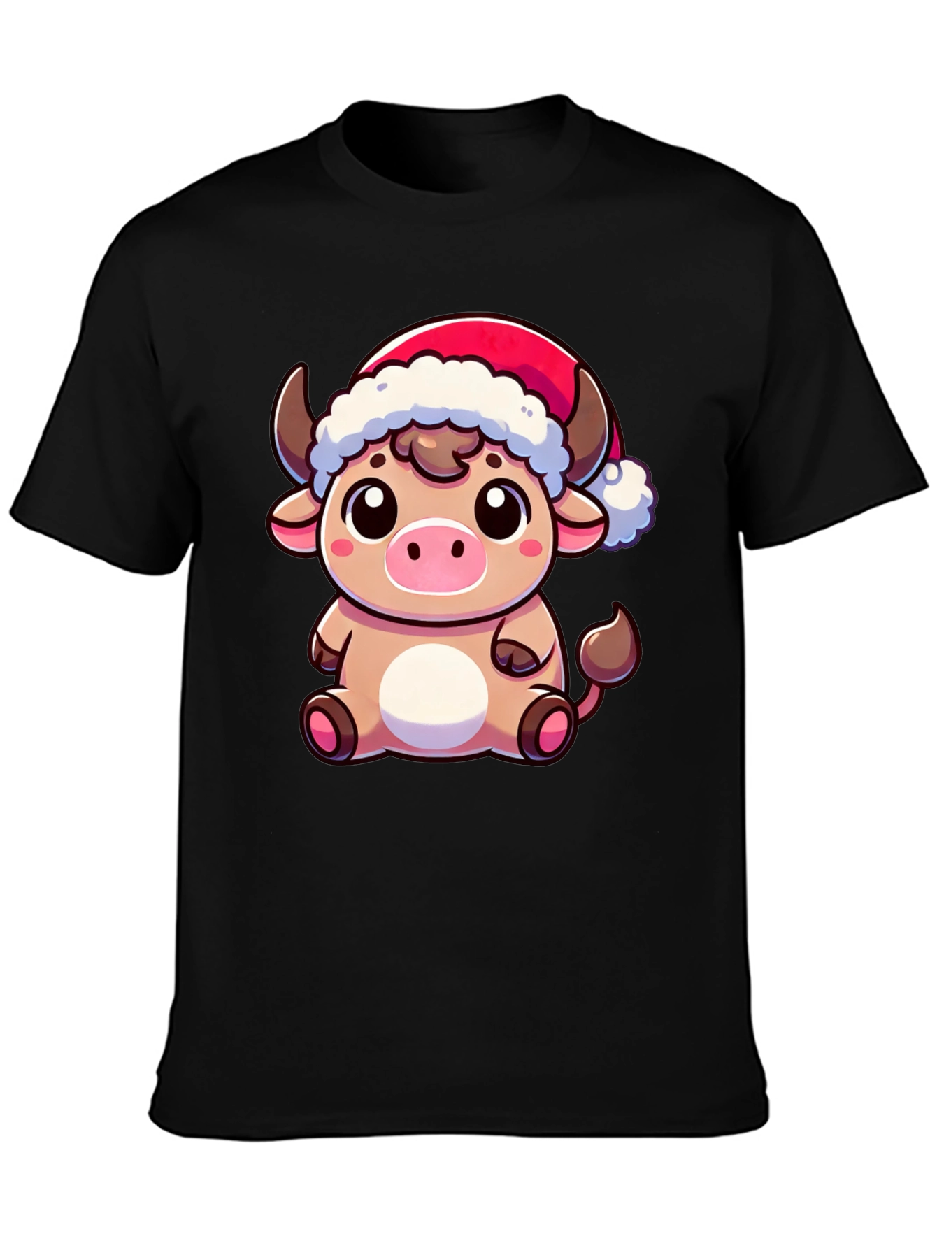 Festive Cow T-Shirt - Holiday Cartoon Bull Tee