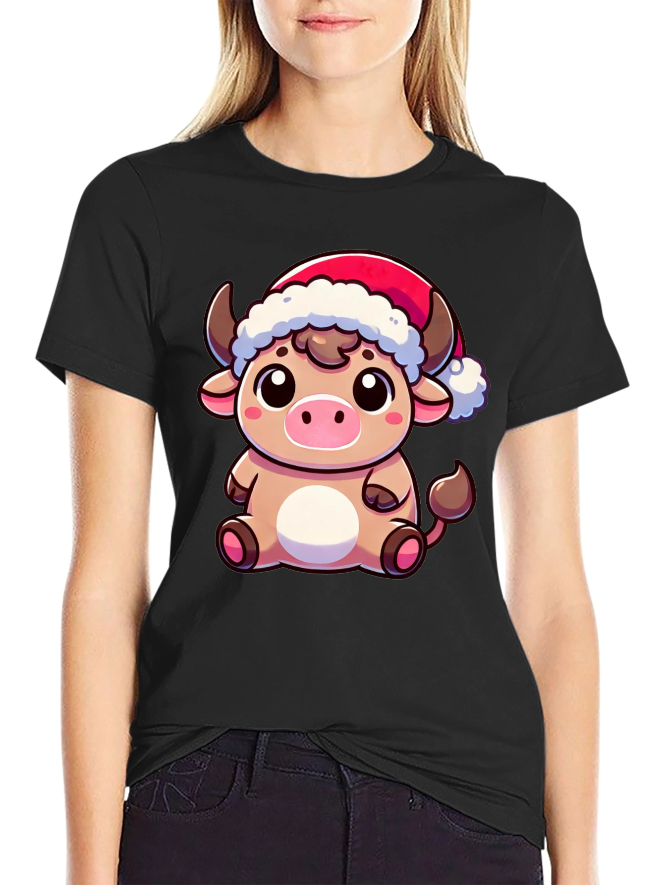 Festive Cow T-Shirt - Holiday Cartoon Bull Tee