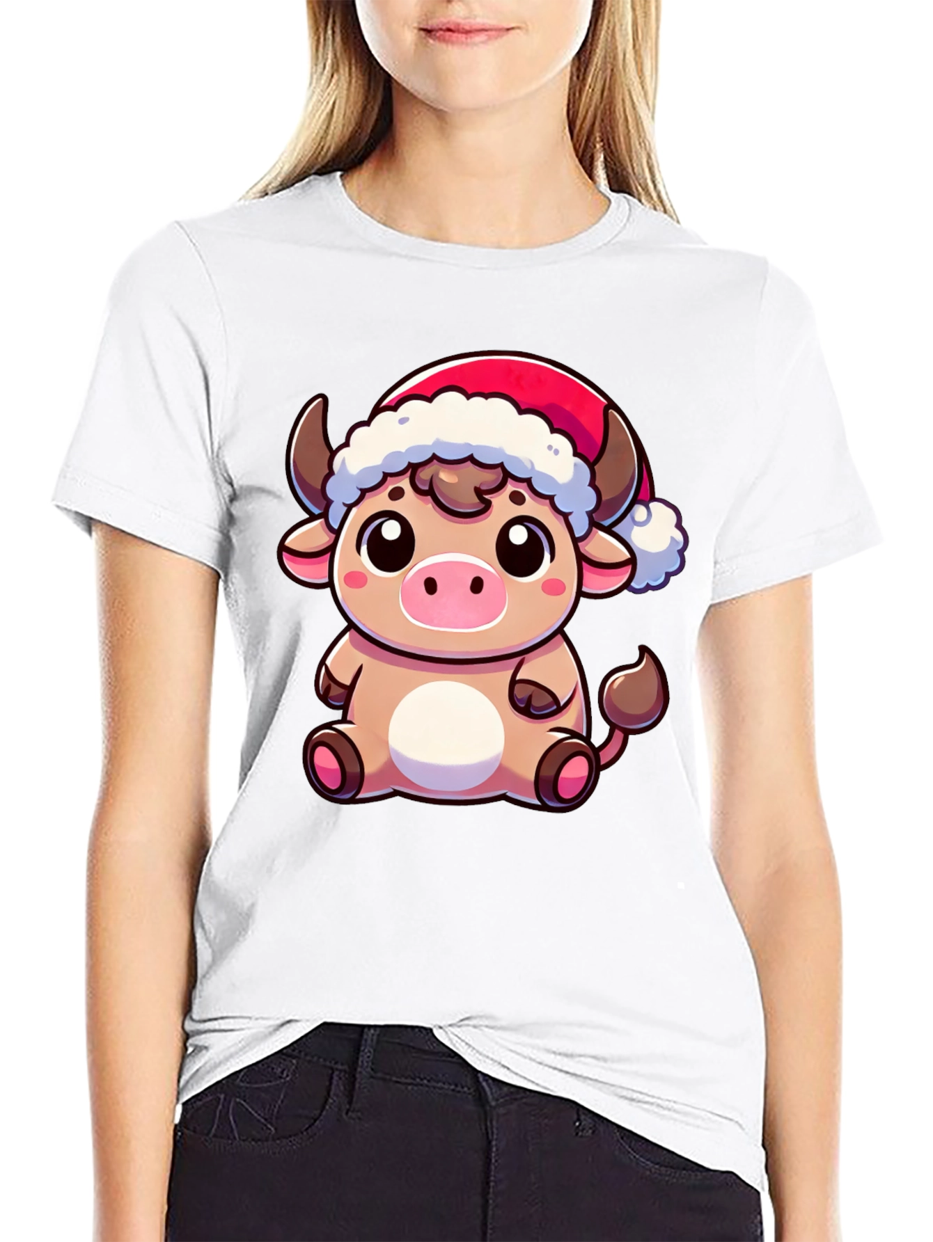 Festive Cow T-Shirt - Holiday Cartoon Bull Tee