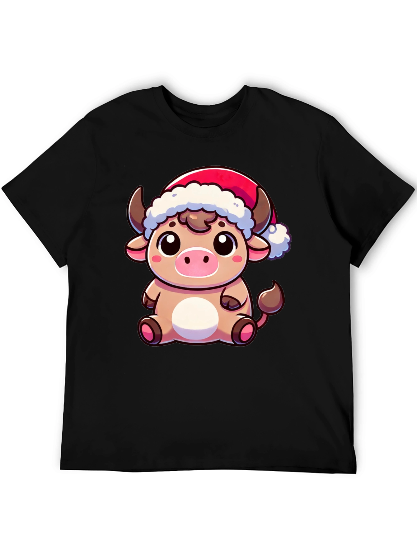 Festive Cow T-Shirt - Holiday Cartoon Bull Tee
