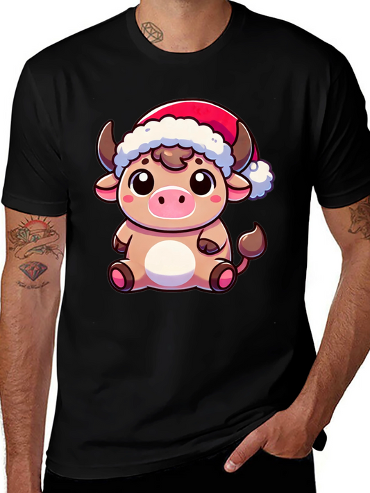 Festive Cow T-Shirt - Holiday Cartoon Bull Tee