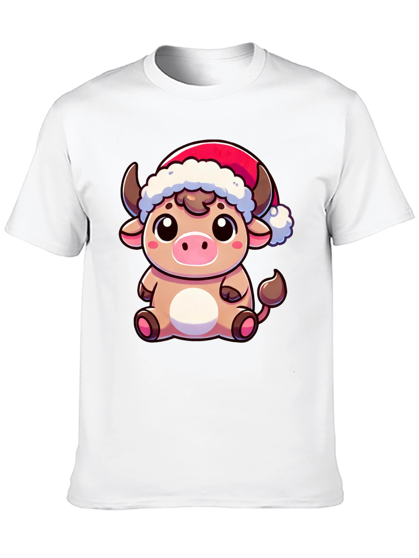 Festive Cow T-Shirt - Holiday Cartoon Bull Tee