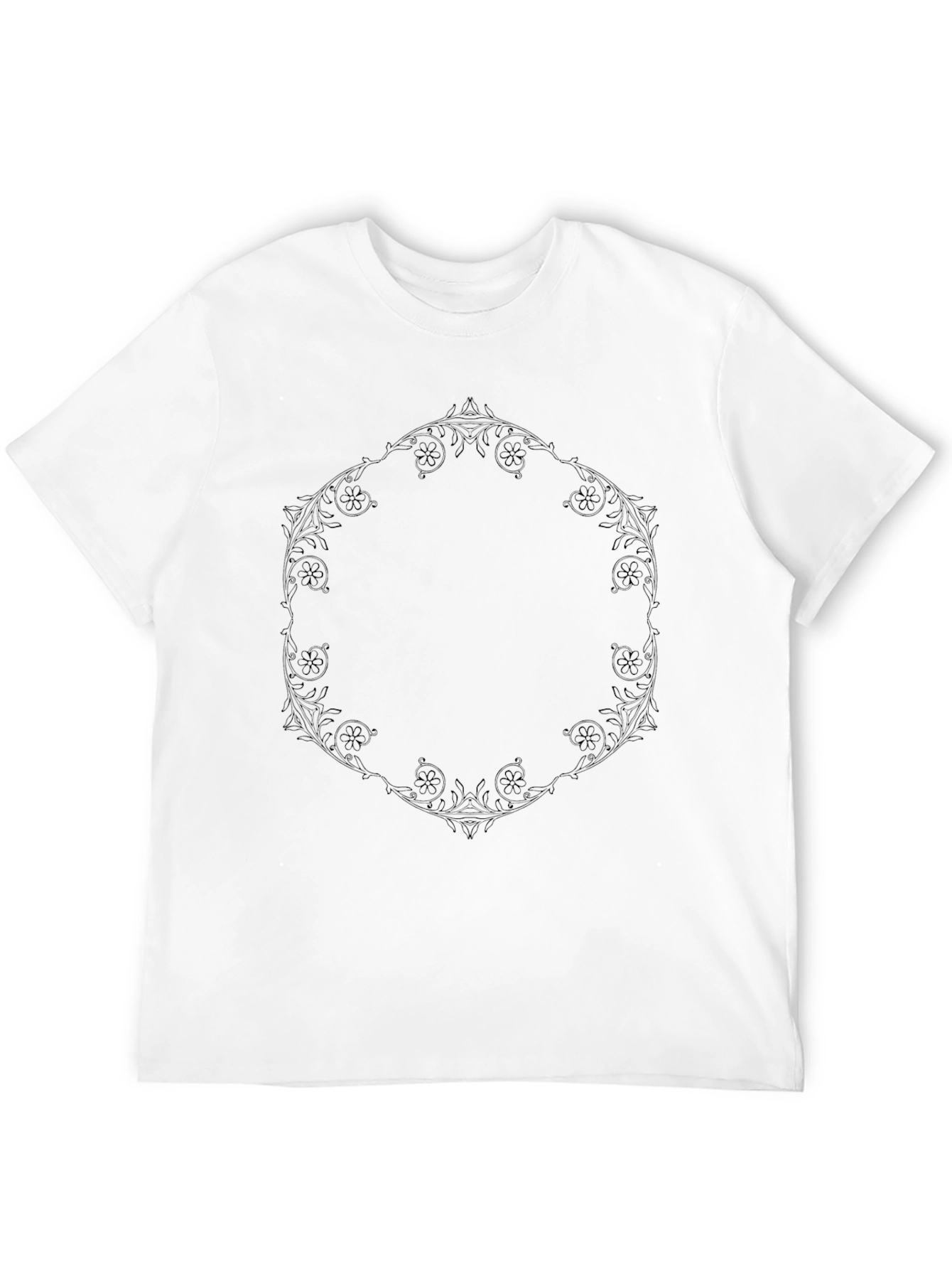 Elegant Black T-Shirt with Floral Hexagon Design