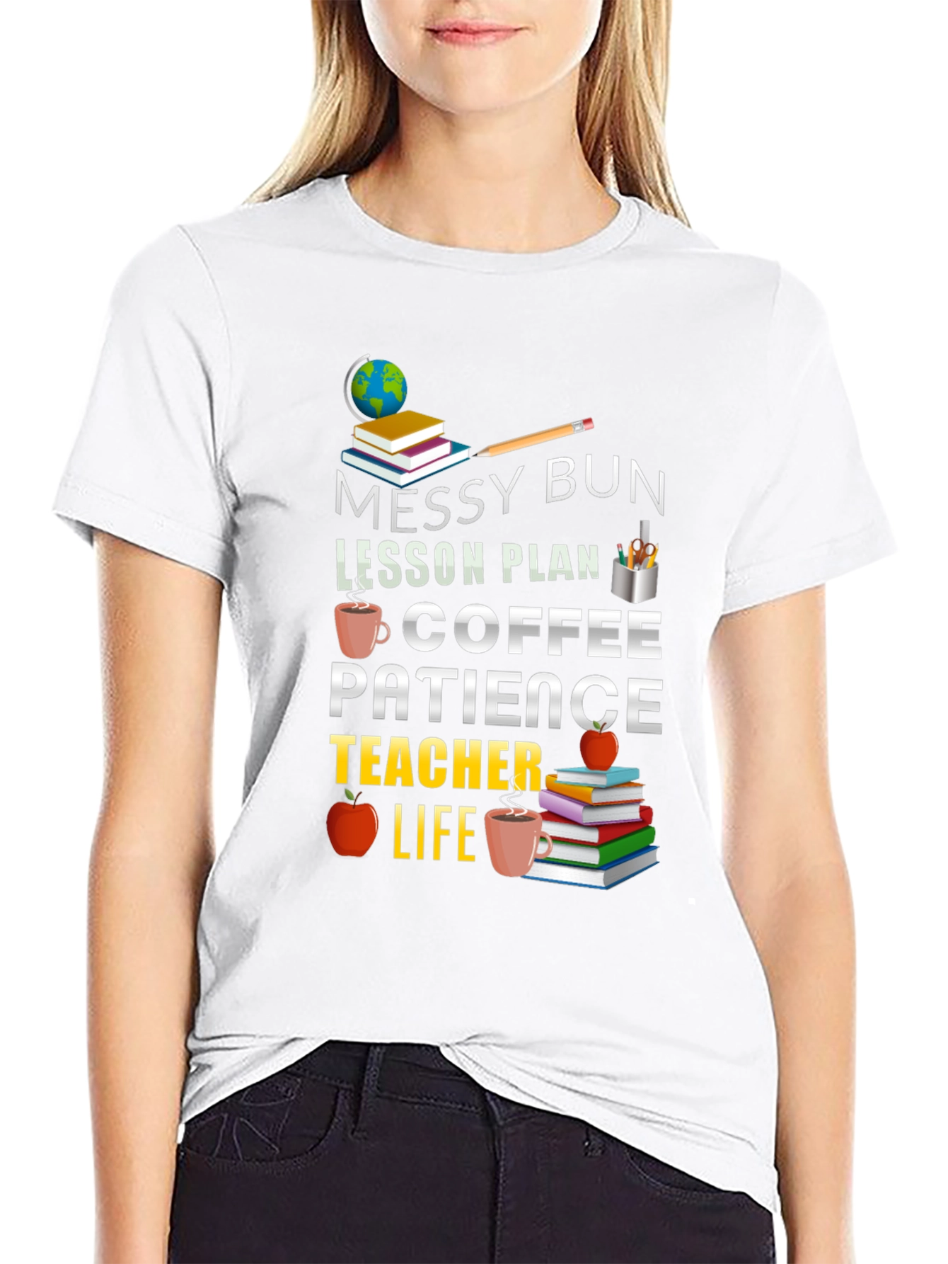 Messy Bun Coffee Teacher Life T-Shirt