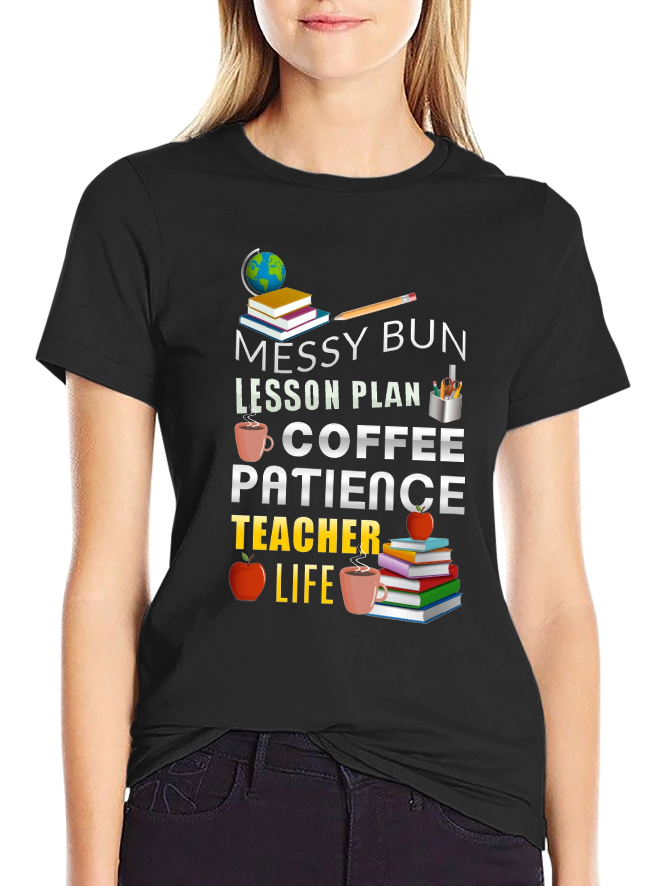 Messy Bun Coffee Teacher Life T-Shirt