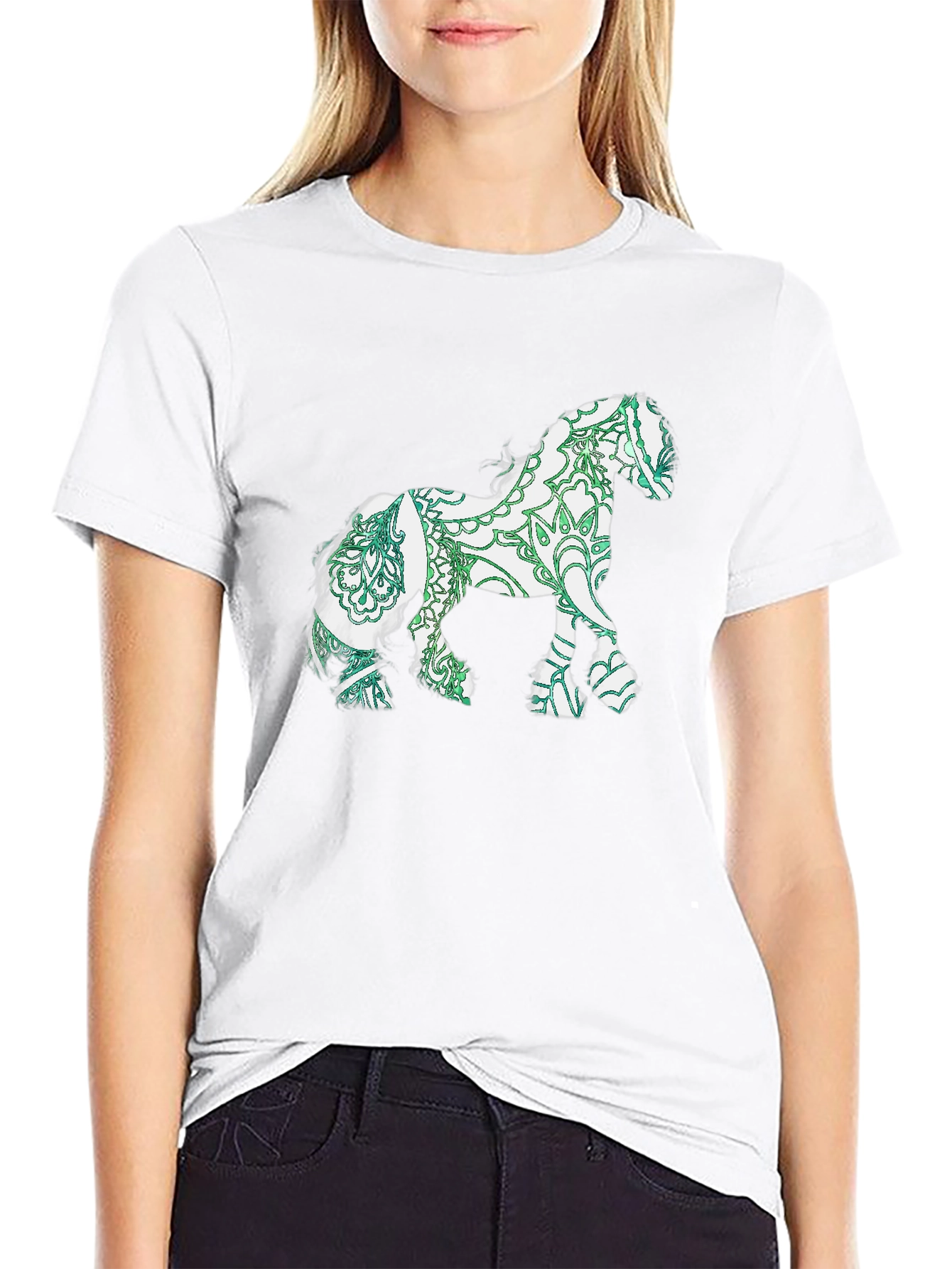 Horse Mandala Print Black T-Shirt