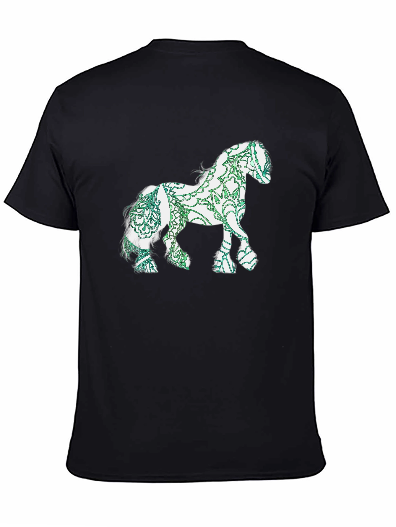 Horse Mandala Print Black T-Shirt