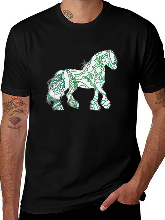 Horse Mandala Print Black T-Shirt