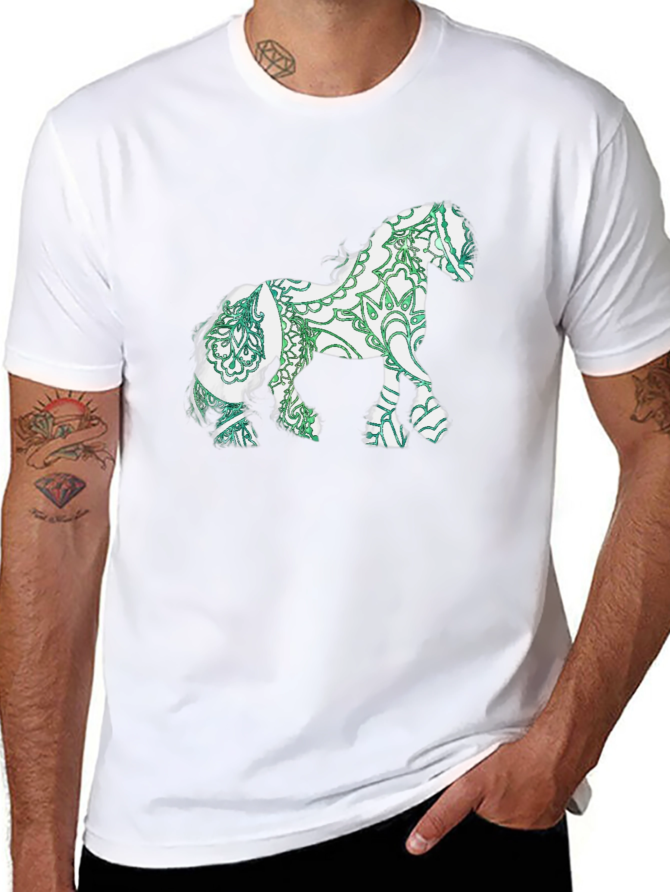 Horse Mandala Print Black T-Shirt