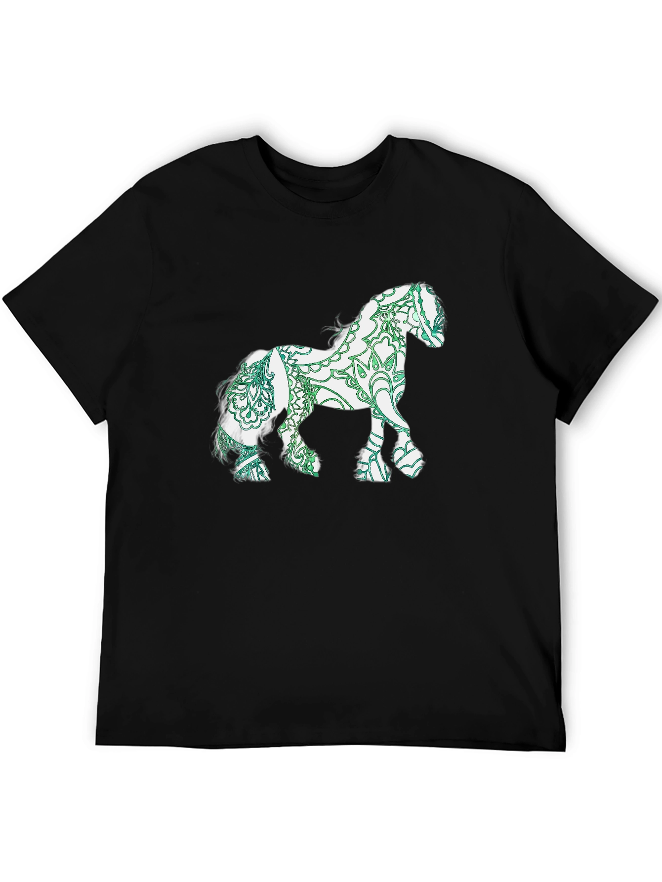 Horse Mandala Print Black T-Shirt