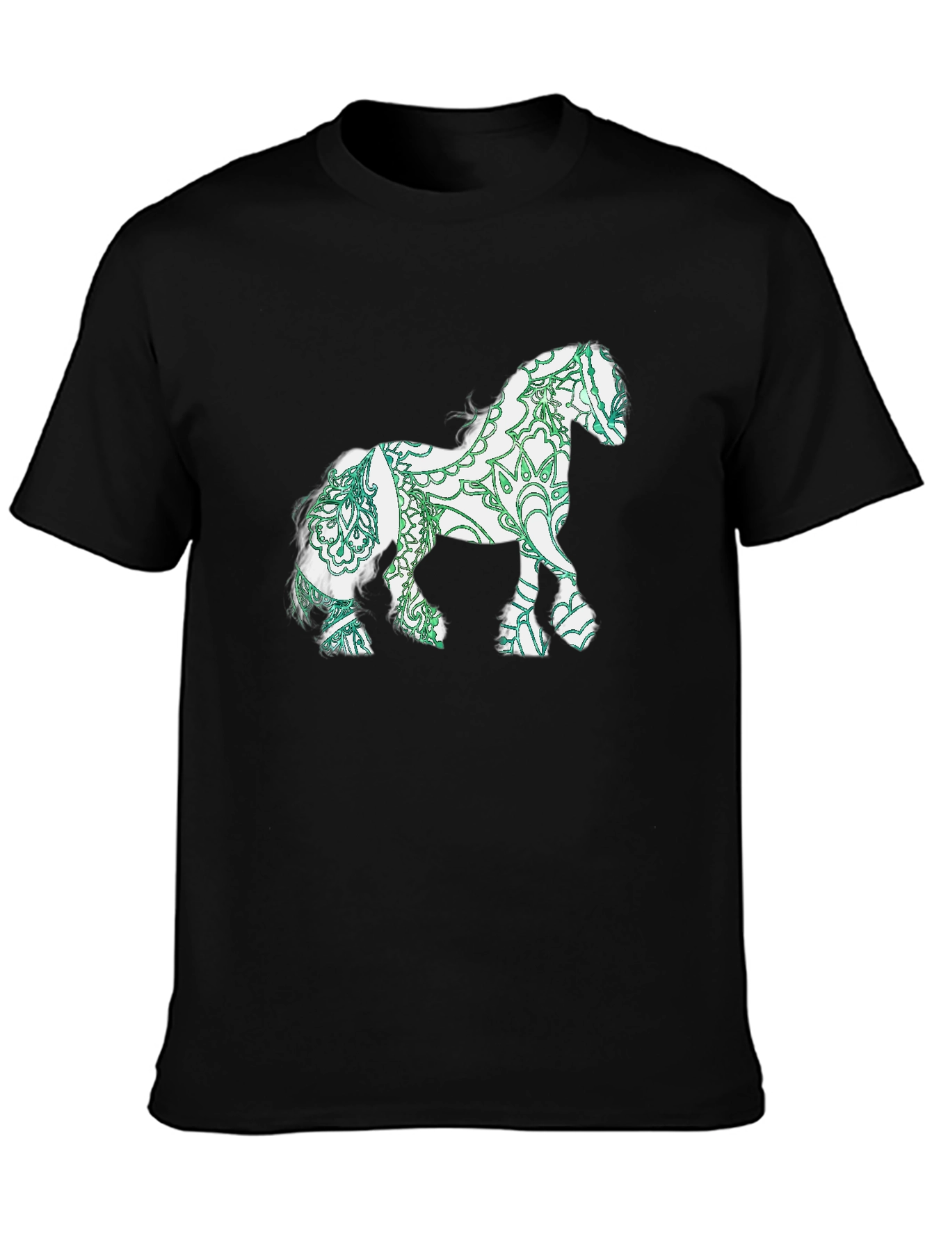 Horse Mandala Print Black T-Shirt