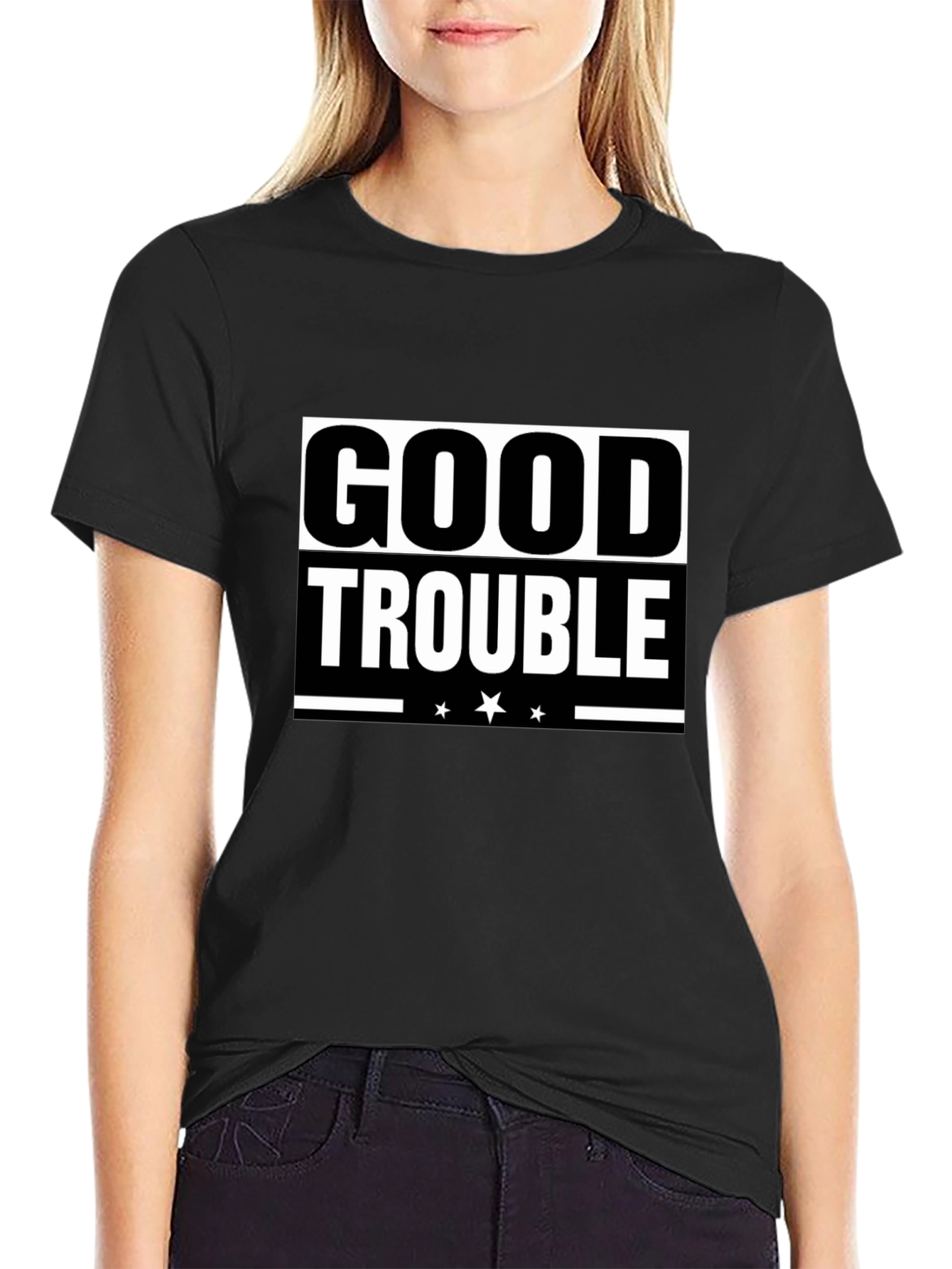 Good Trouble Graphic Tee - Black Cotton T-Shirt