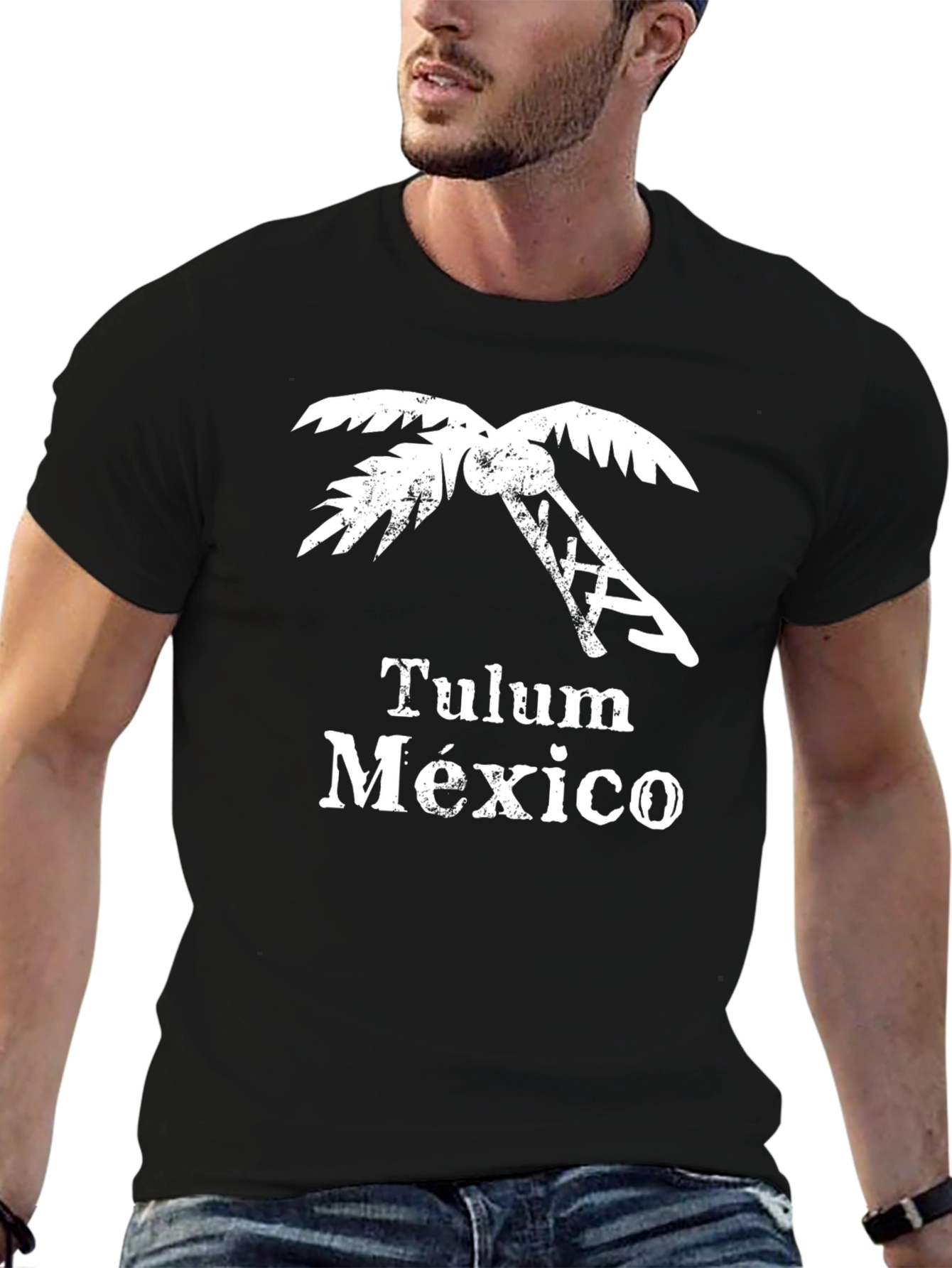 Tulum Mexico Black Graphic T-Shirt Palm Tree