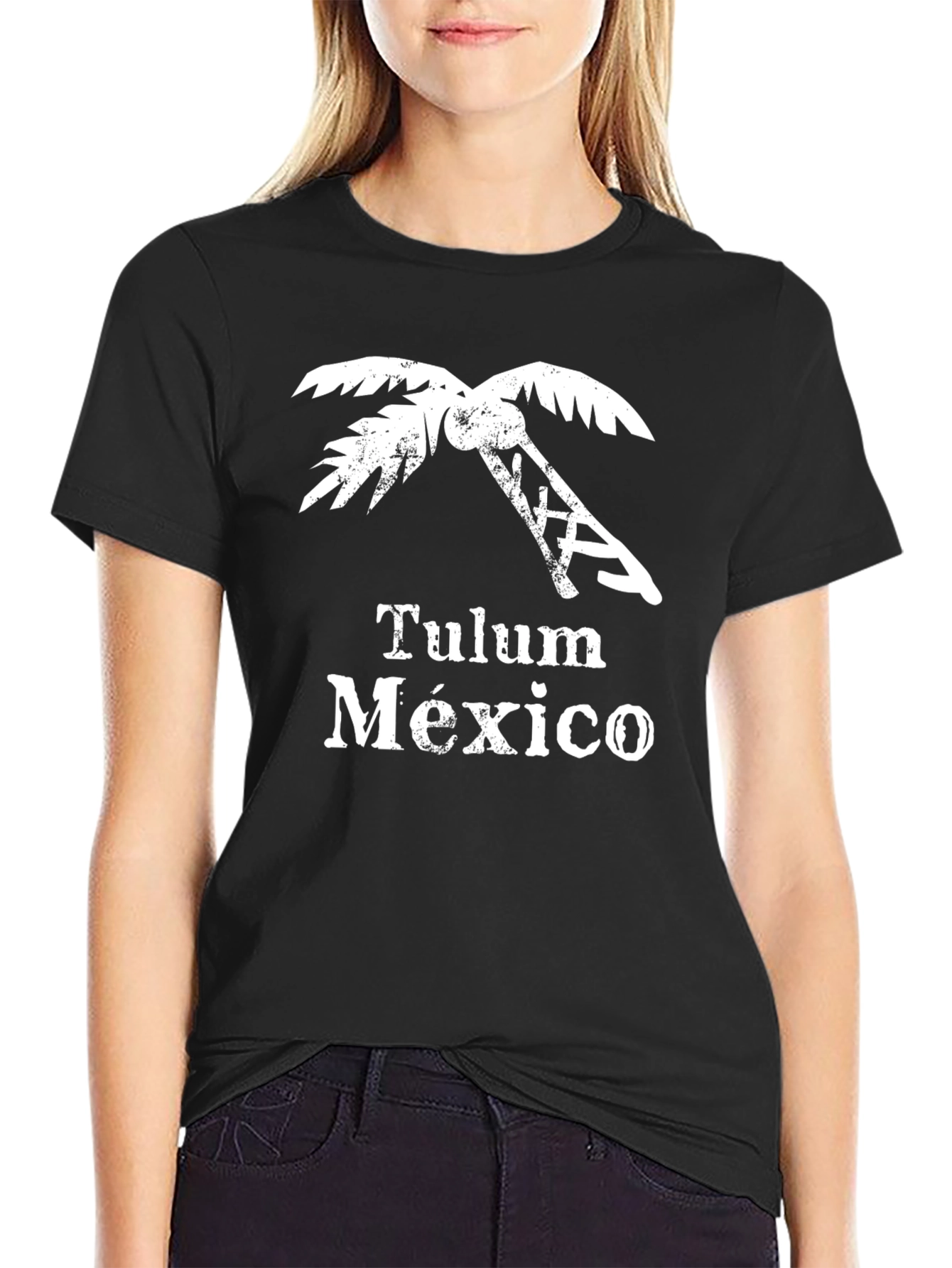 Tulum Mexico Black Graphic T-Shirt Palm Tree