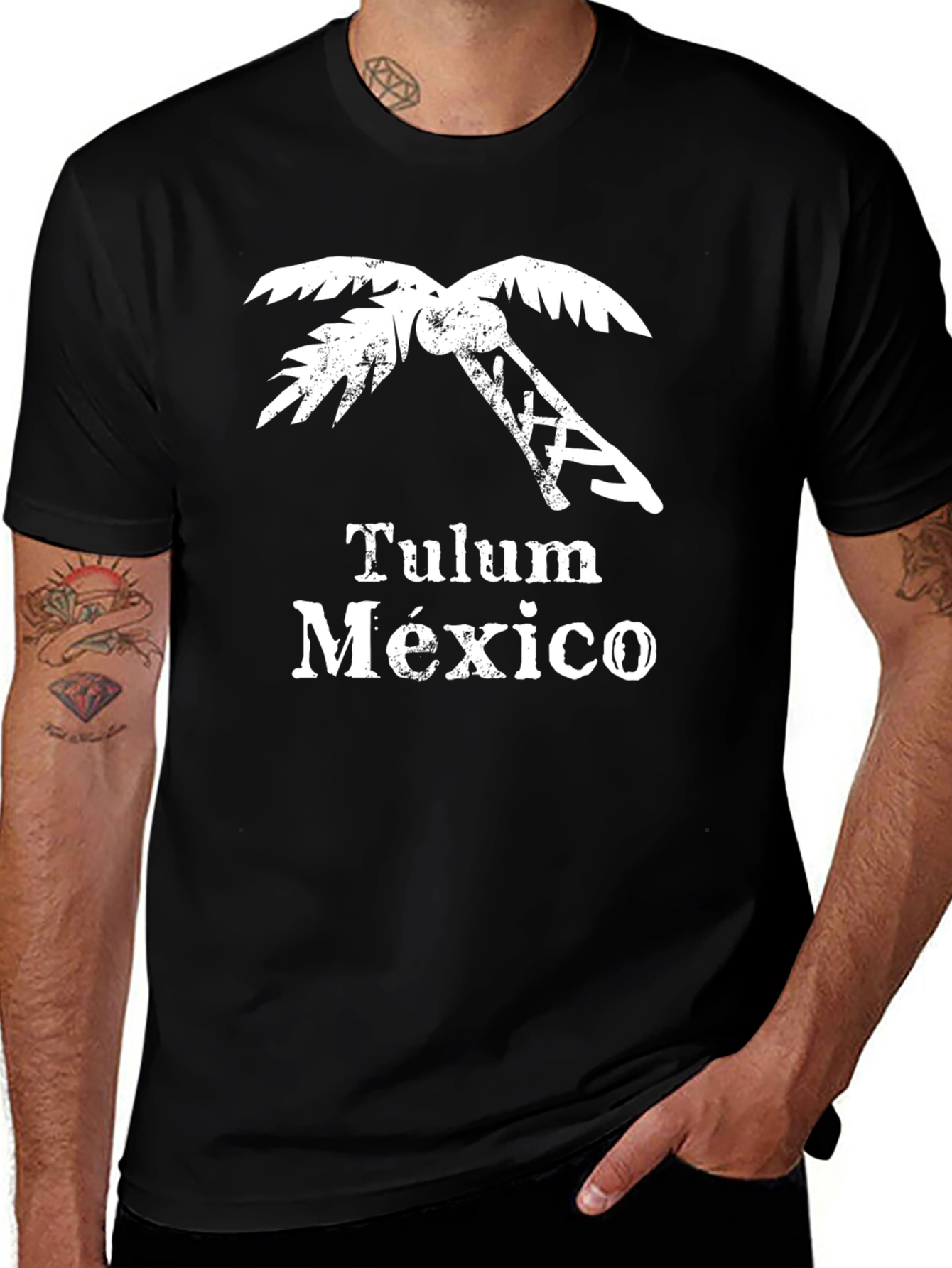 Tulum Mexico Black Graphic T-Shirt Palm Tree