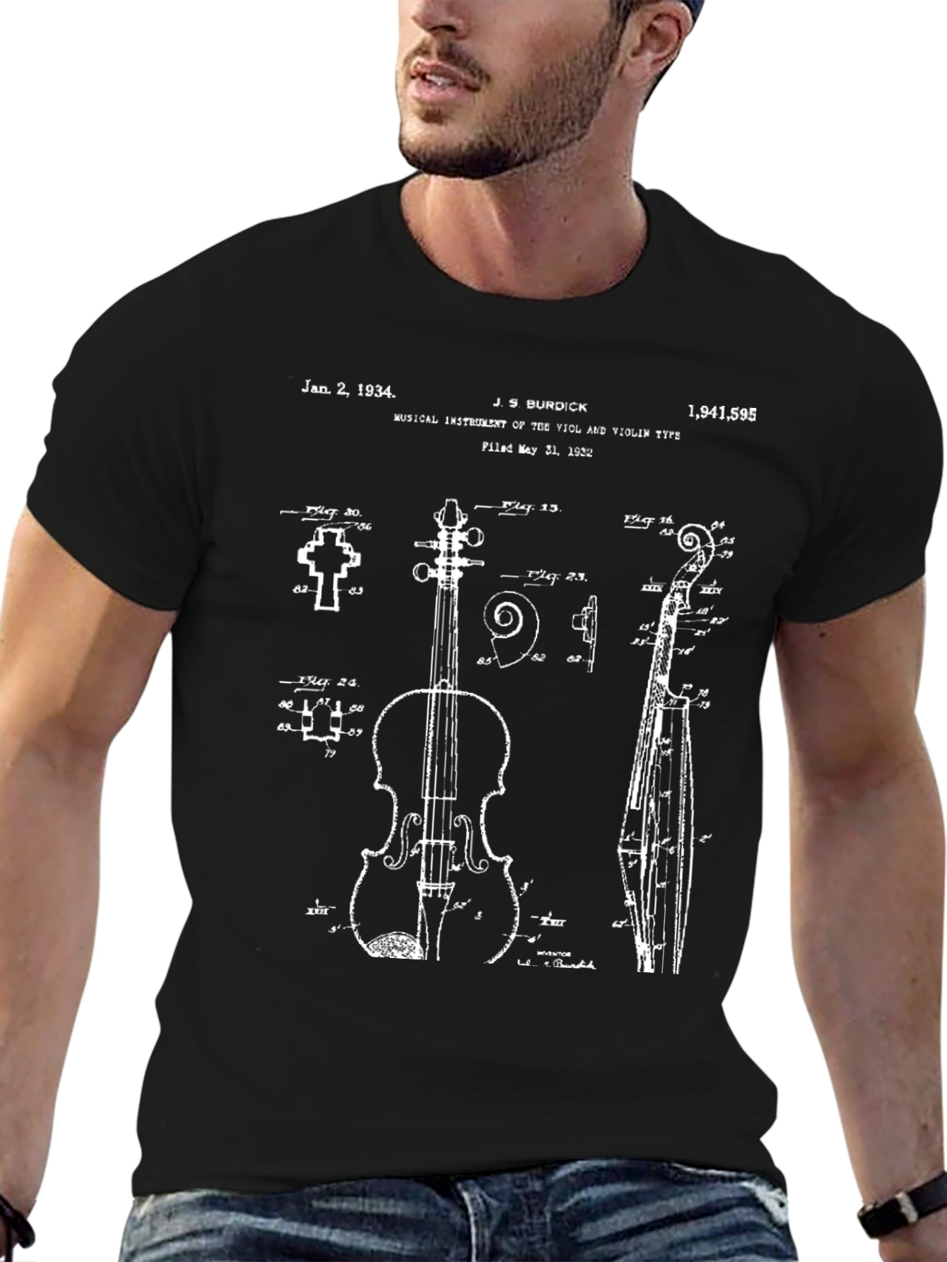 Violin Blueprint T-Shirt - Musical Instrument Patent Art