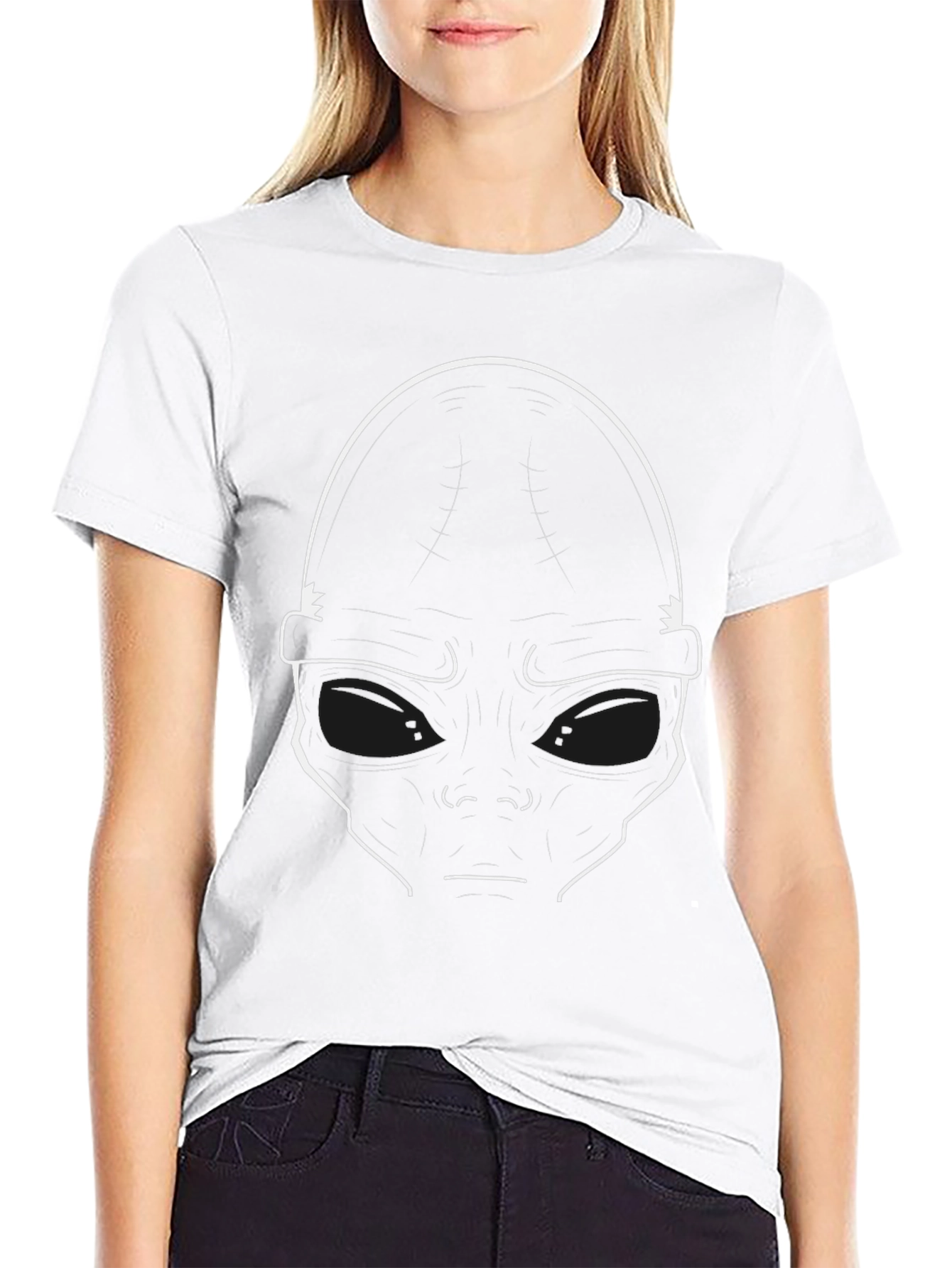 Alien Face Graphic Black T-Shirt - Sci-Fi Style