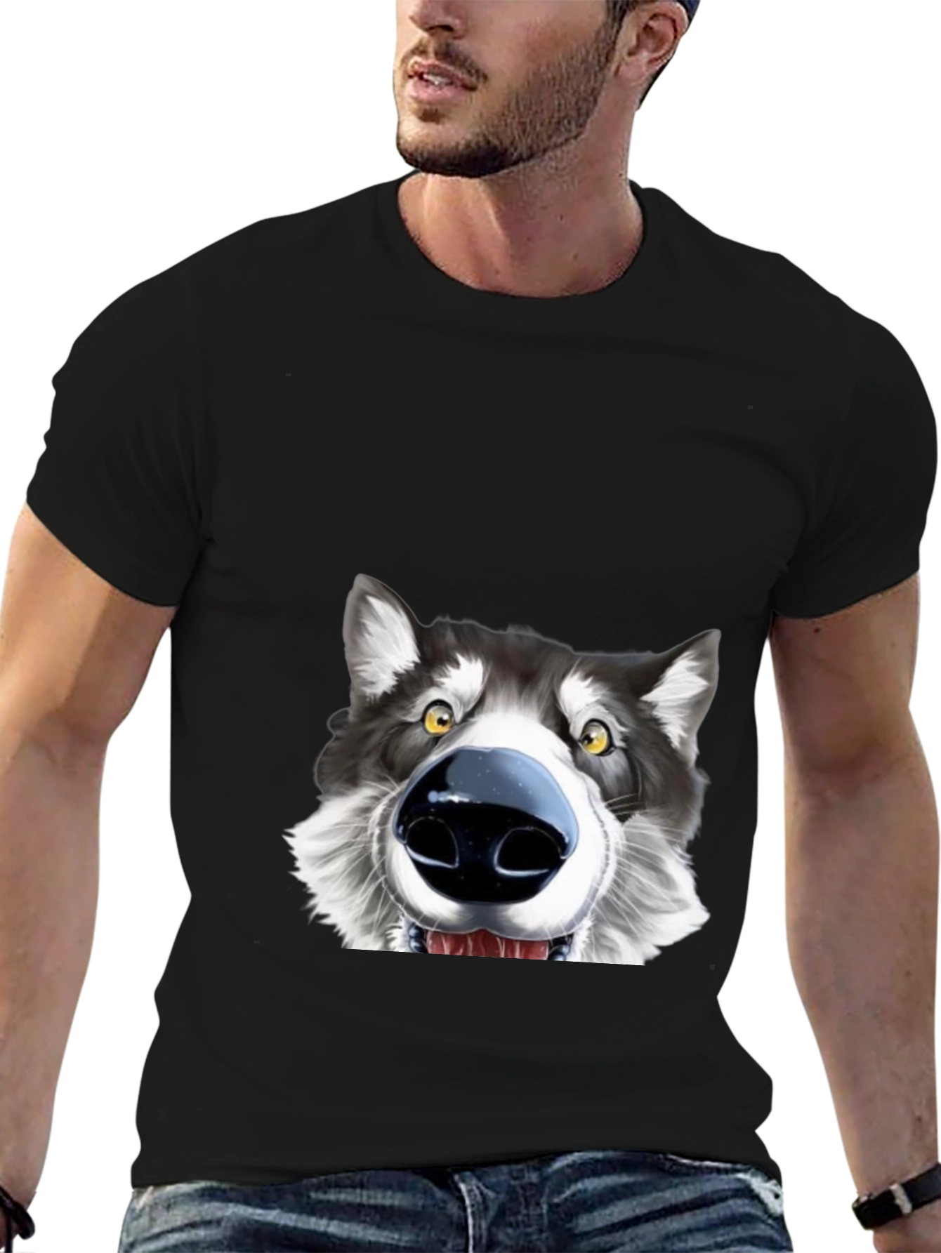 Funny Dog Face Graphic T-Shirt - Unisex Black Tee