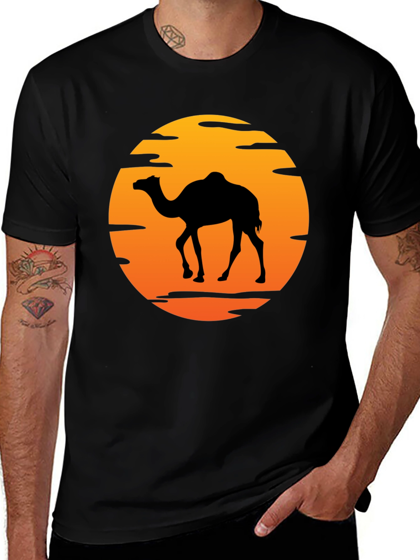 Camel Silhouette Sunset Graphic T-Shirt