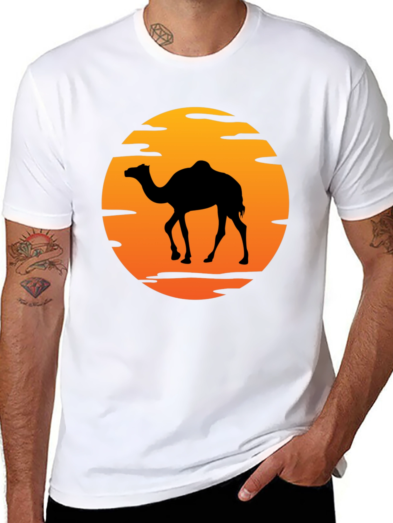 Camel Silhouette Sunset Graphic T-Shirt