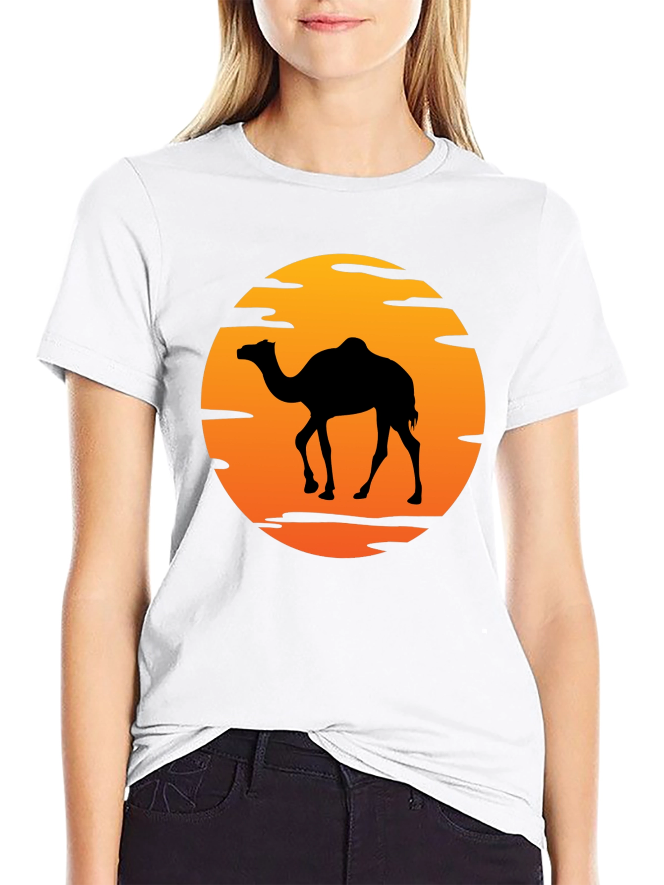 Camel Silhouette Sunset Graphic T-Shirt
