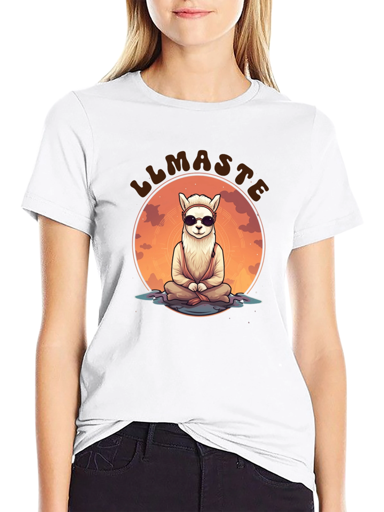 Llamaste Black T-Shirt: Meditating Llama Design
