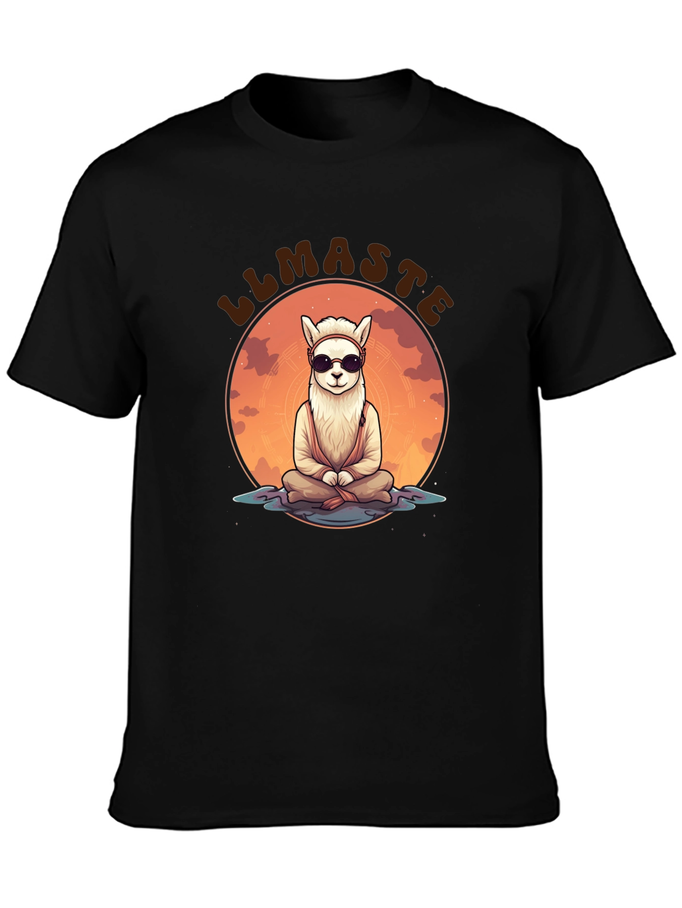 Llamaste Black T-Shirt: Meditating Llama Design