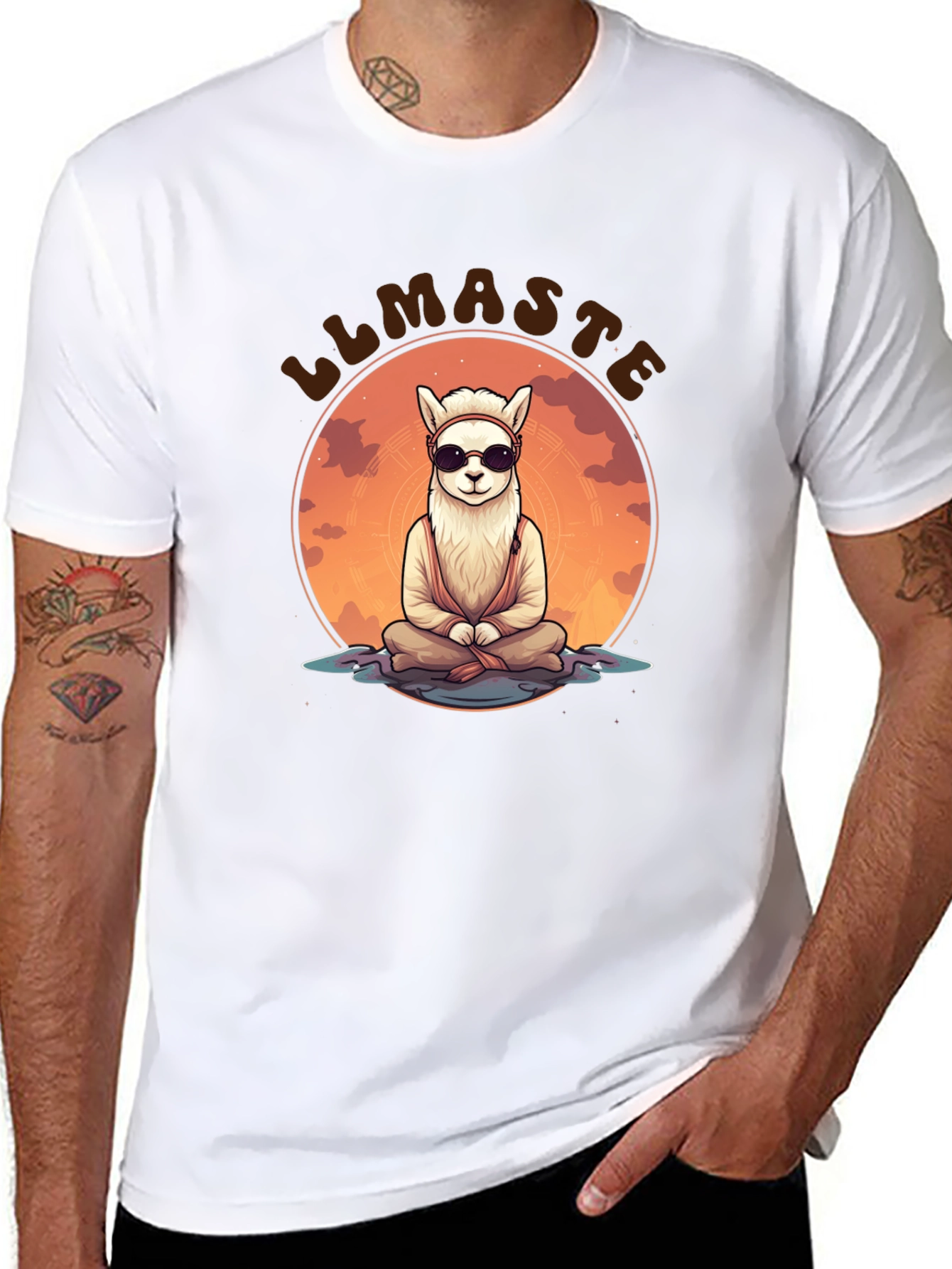 Llamaste Black T-Shirt: Meditating Llama Design