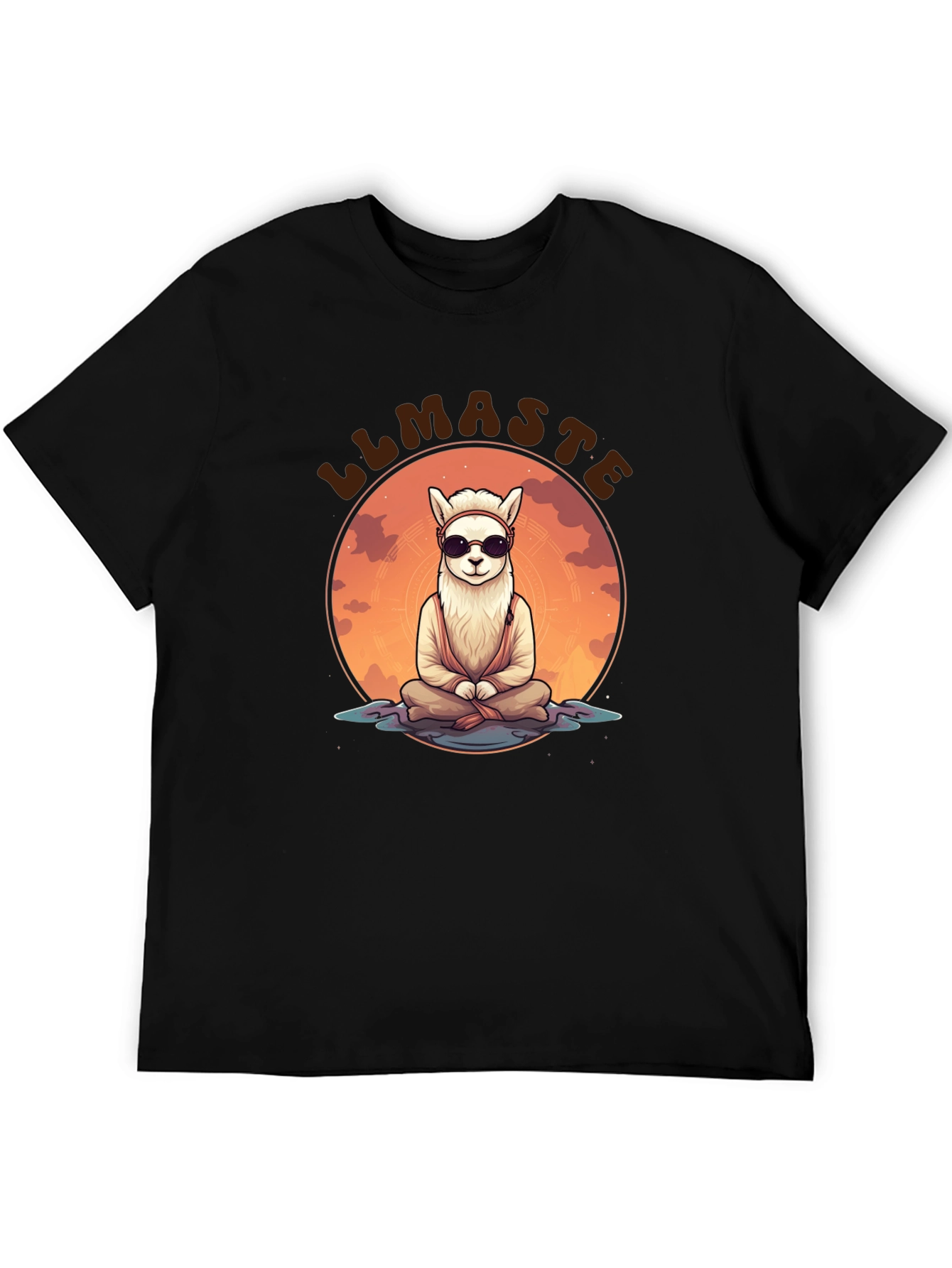 Llamaste Black T-Shirt: Meditating Llama Design