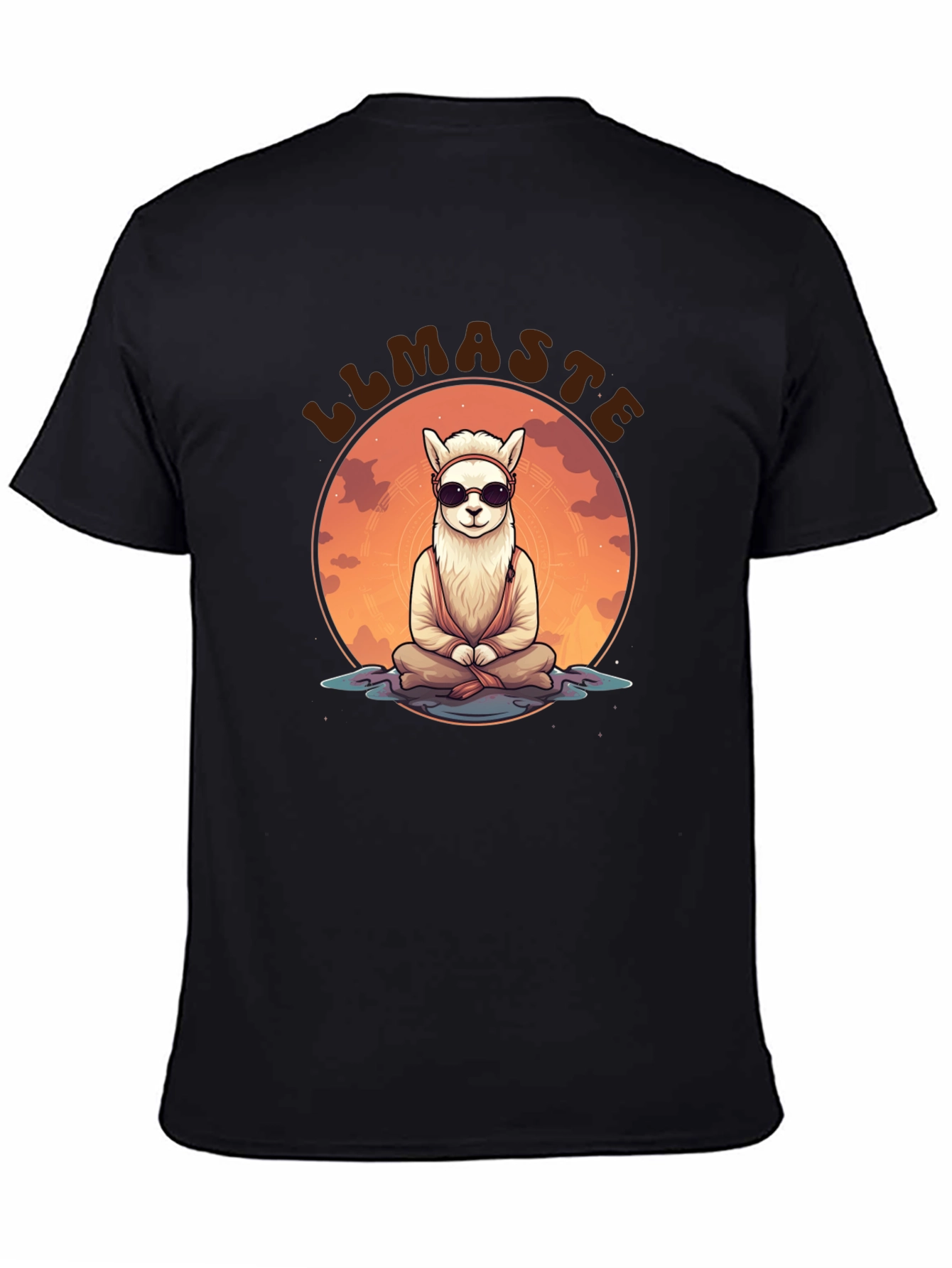 Llamaste Black T-Shirt: Meditating Llama Design